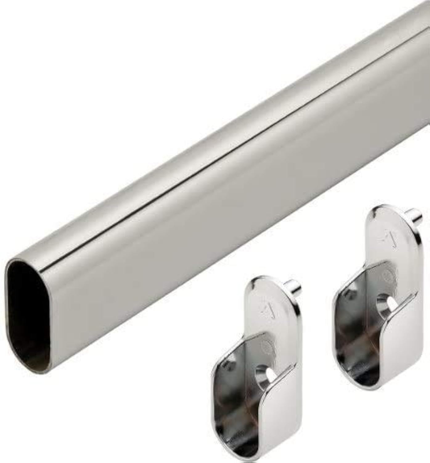 Oval Wardrobe Tube Polished Chrome Closet Rod with End Supports - 24 Inch Welded Steel Closet Organizer (1.0mm Thick Chrome-Plated) - Perfect for Bedroom, Walk-in Closet & Home Organization