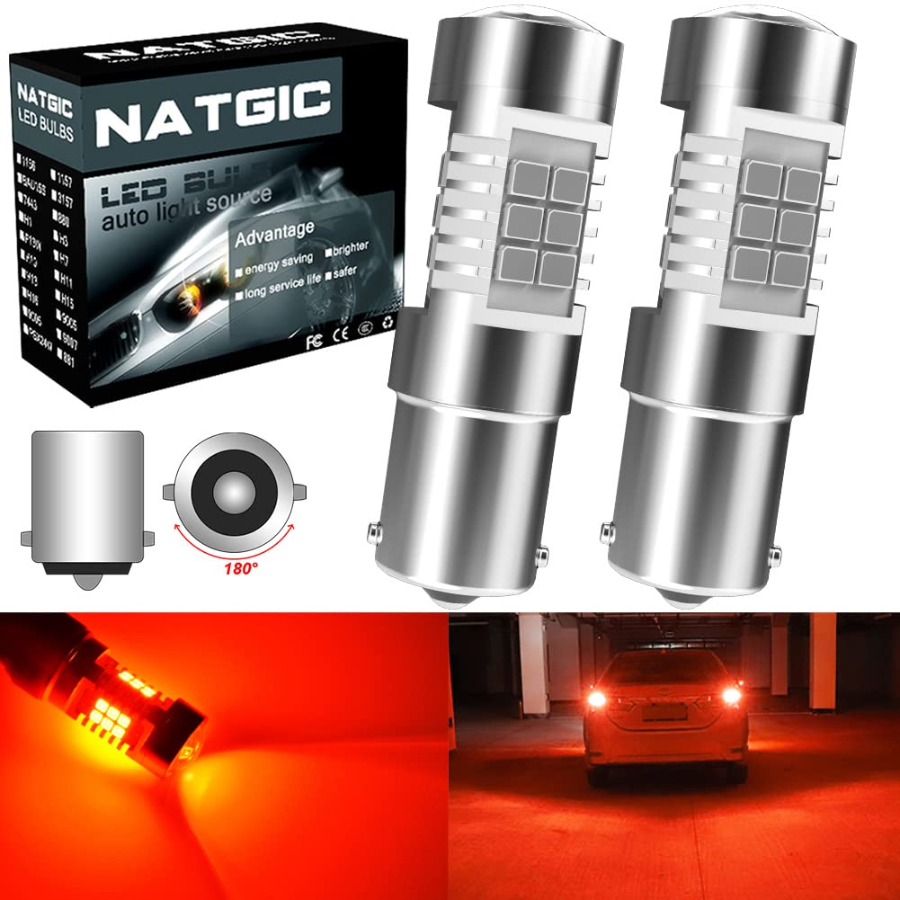 1156 BA15S LED Bulbs 7056 1141 21-EX - 2835 SMD Chipsets with Lens Projector - Super Bright Red Backup Reverse Lights, Tail Lights, Brake Lights, Stop Parking Lights - DC 10-16V, 10.5W (Pack of 2) - Perfect for Cars, Trucks, SUVs, Motorcycles & Boats