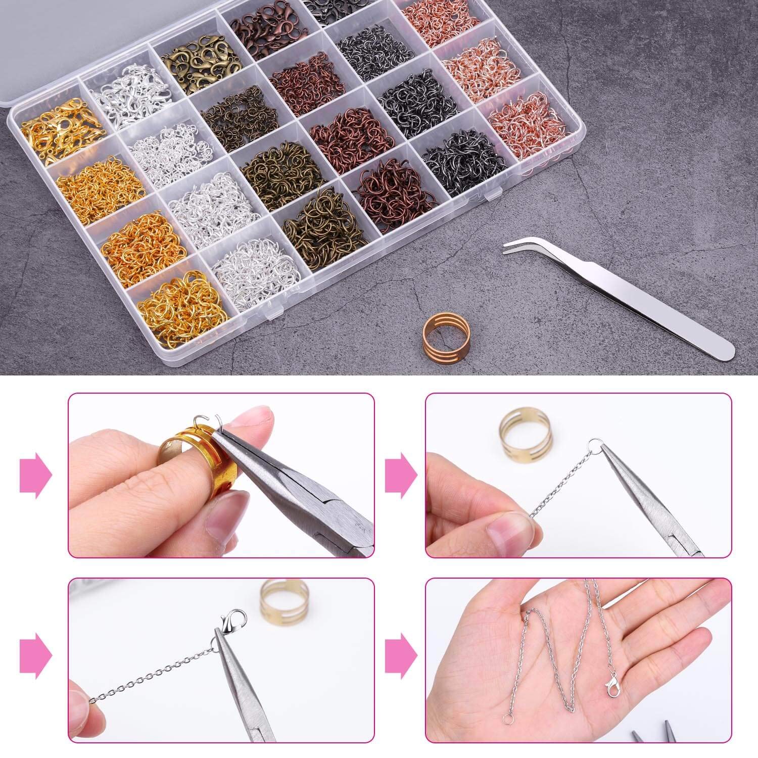 Cridoz 2340Pcs Open Jump Rings & Lobster Clasps Kit - Jewelry Making Supplies for Necklace, Bracelet, DIY Crafts & Jewelry Repair - Perfect for Beading, Chainmaille & Handmade Accessories