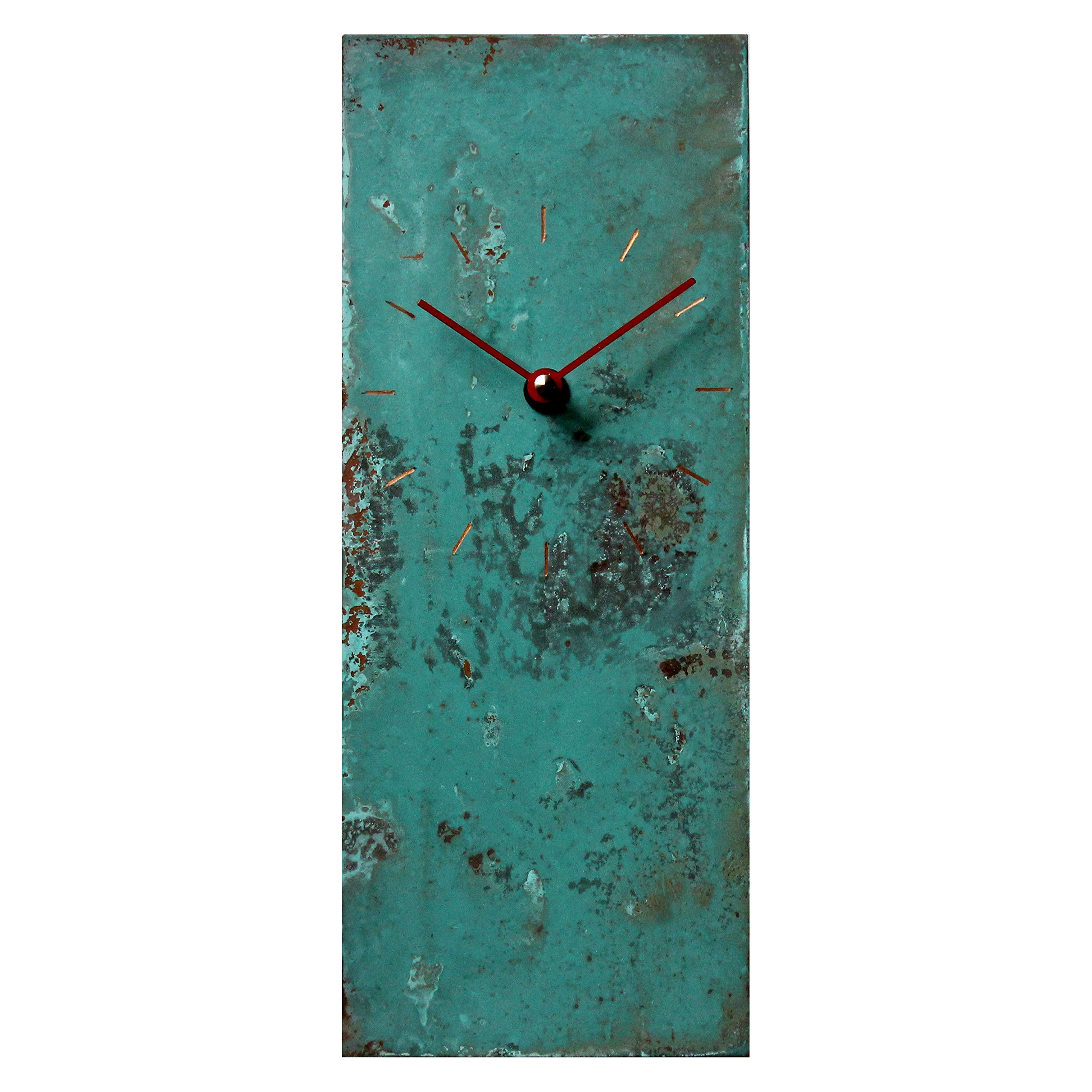 12-Inch Turquoise Copper Wall Clock - Large Silent Non-Ticking Rectangular Handmade Decor for Farmhouse, Kitchen, Living Room - Unique 7th Wedding Anniversary Gift Idea, Rustic Southwest Native American Style Home Décor