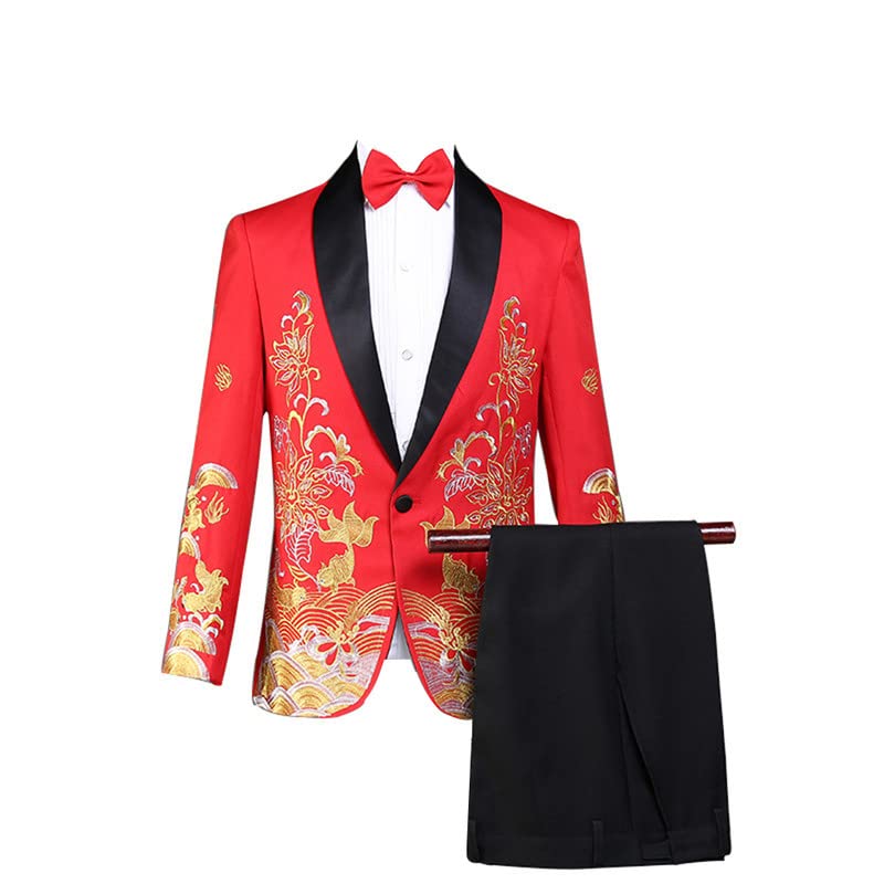 Men's 2-Piece Floral Jacquard Suit Set - Formal 1-Button Dinner Jacket & Matching Pants for Wedding, Prom, Gala | Elegant Special Occasion Outfit for Evening Events & Black Tie Parties