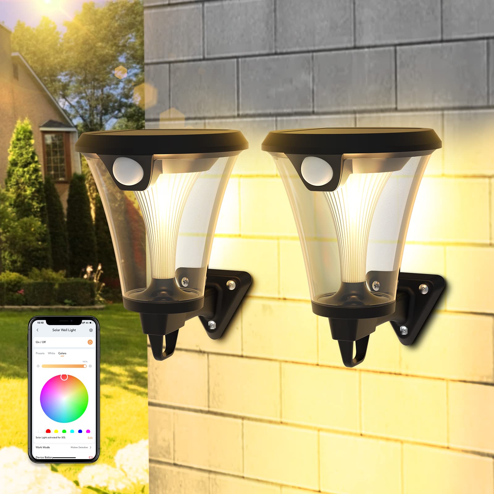 Linkind Smart Solar Wall Lantern Outdoor - Dusk to Dawn Motion Sensor LED Light Fixture, Waterproof Dimmable Solar Sconce for House, Patio, Yard, Front Door - Perfect for Energy-Efficient Home Security & Landscape Lighting