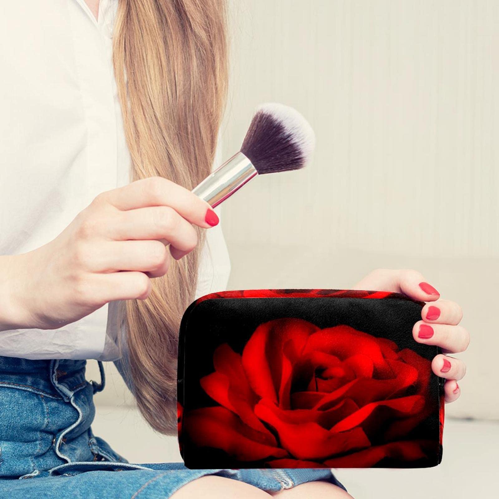 Elegant Red Rose Makeup Bag for Women - Portable Cosmetic Organizer with Zipper Closure | Perfect for Travel, Gym, and Everyday Essentials Storage
