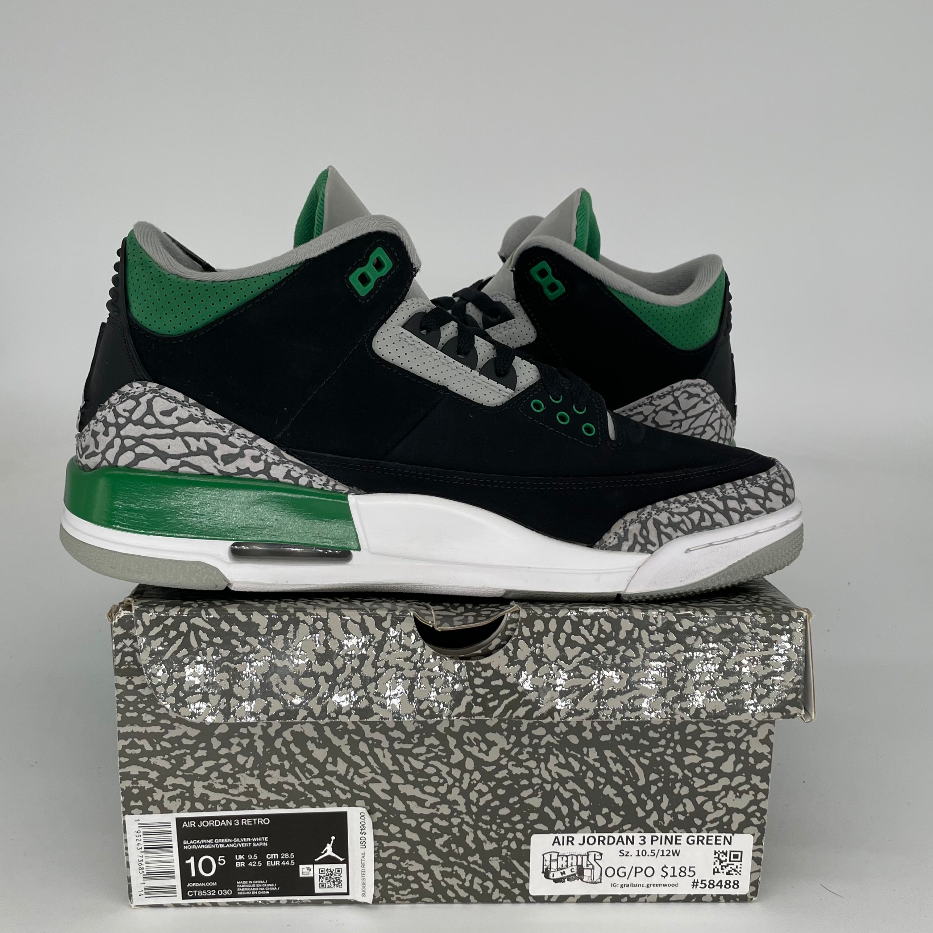 AIR JORDAN 3 Retro Pine Green Men's Basketball Shoes Size 10.5 - CT8532-030 | Sneakers for Casual Wear, Street Style & Basketball Games
