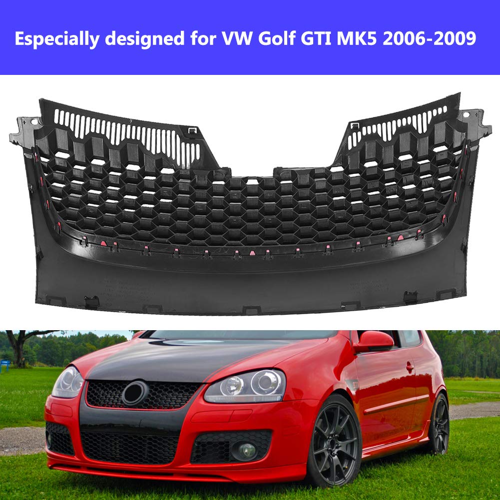 KIMISS Car Bumper Lower Grill Kit for Volkswagen Golf GTI MK5 & Jetta 5 (2006-2009) - 1PC Bumper Grill + 2PC Fog Light Grills + 1PC Lower Grill - Perfect for Car Upgrades & Replacement Parts