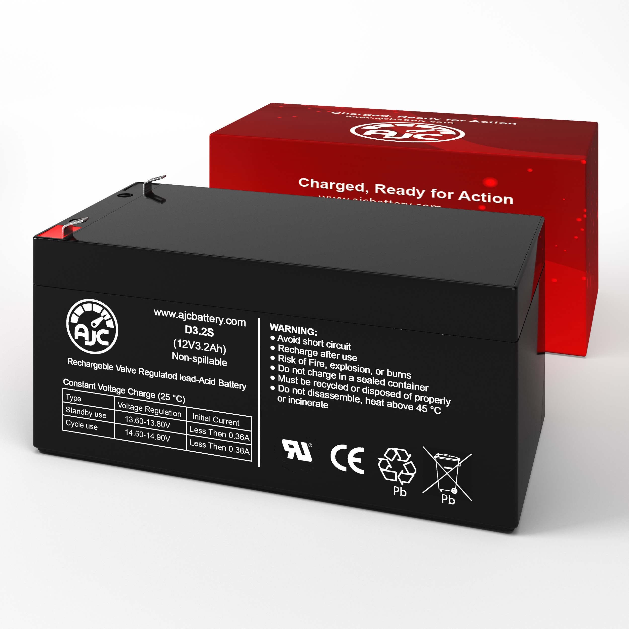 AJC 12V 3.2Ah Replacement Battery Compatible with APC Back-UPS 325 - UPS Backup Power Supply for Home Office, Computer, Router & Electronics