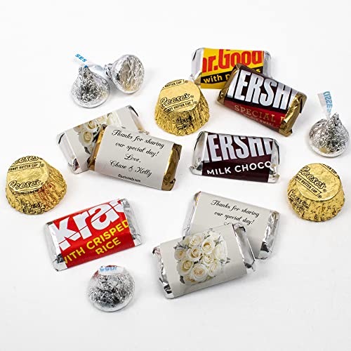 200pcs Personalized Wedding Candy Favor Kit - Custom Wrapped Mini Chocolates, Hershey Kisses & Peanut Butter Cups - Floral Design Candy Buffet Supplies for Bridal Shower, Reception & Anniversary Parties