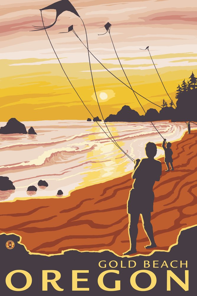 Gold Beach Oregon Beach and Kites Gallery Quality Metal Art - 24x36 Aluminum Wall Decor for Coastal Living Room, Beach House, or Office