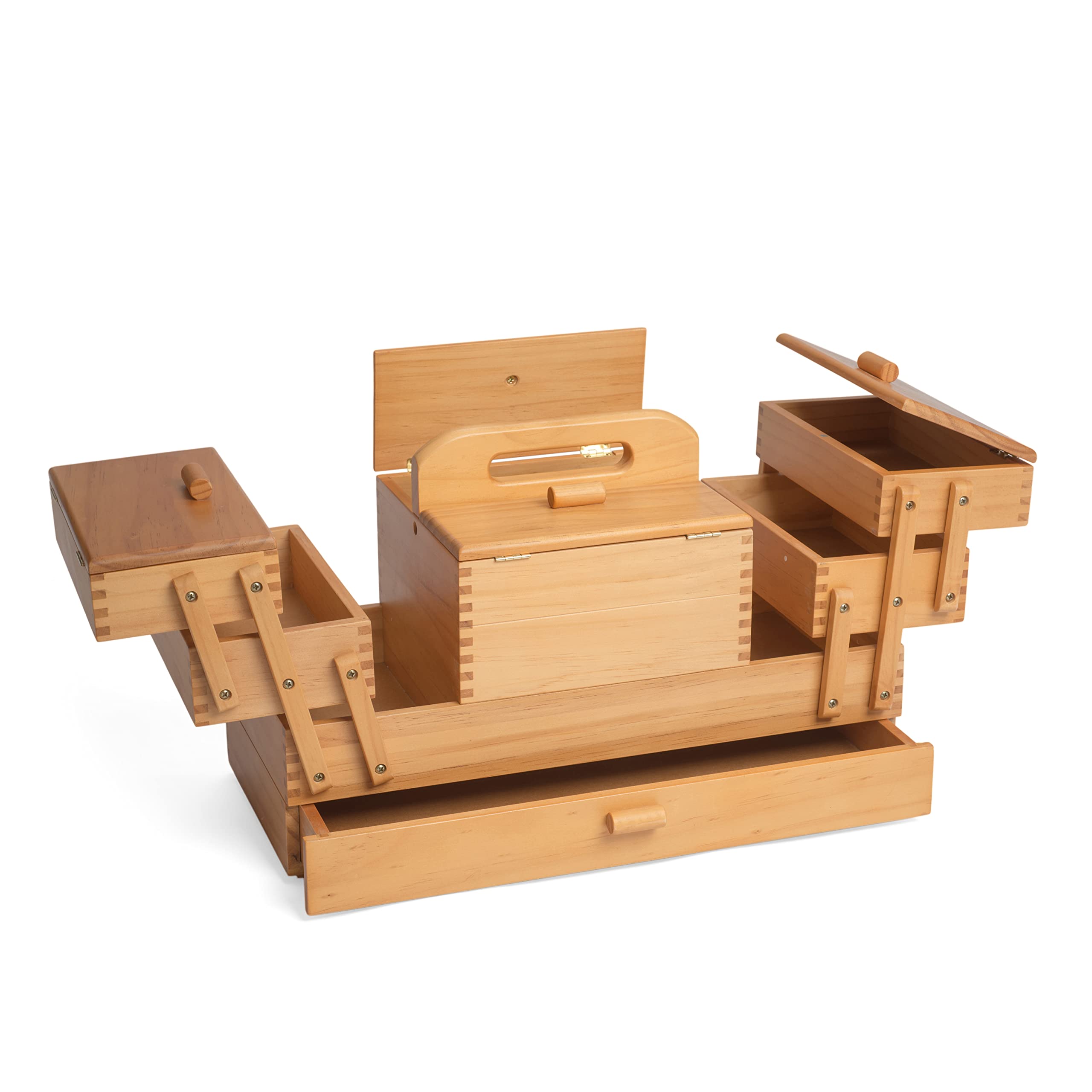 3-Tier Wooden Cantilever Sewing Craft Storage Box with Drawer - GB9600 - Perfect for Crafting, Quilting & Hobby Organization - Ideal for Sewing Rooms & DIY Workspaces