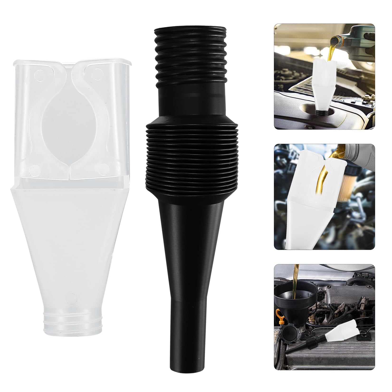 8-Piece Snap Funnel Set with Extendable Flexible Spout - Universal Car Oil Drain Tool for Motorcycle, Petrol, Diesel, Water - White | Ideal for DIY Auto Maintenance, Fluid Transfer & Home Use