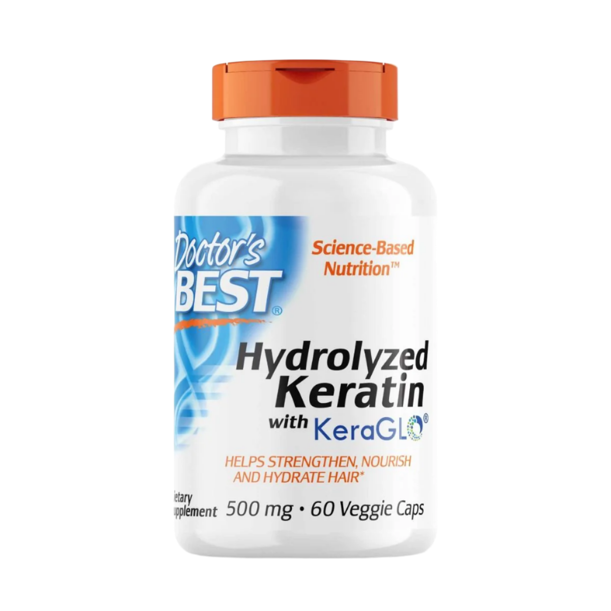 Doctor's Best Hydrolyzed Keratin 500mg - 60 Vegetarian Capsules for Hair, Skin & Nails Support - Promotes Healthy Growth & Strength - Perfect for Daily Beauty Supplement Routine
