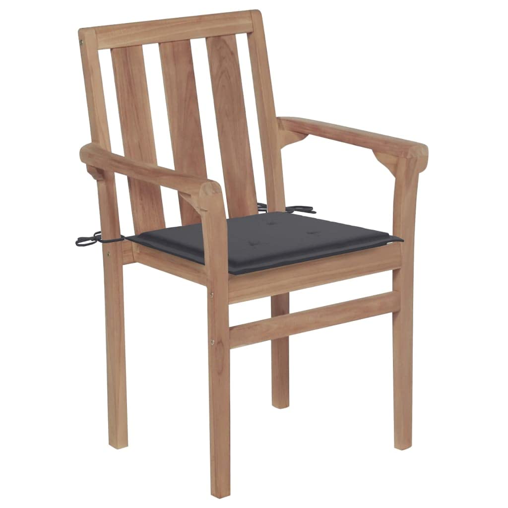 2-Piece Outdoor Patio Chairs Set with Anthracite Cushions - Solid Teak Wood Dining Chairs for Porch, Garden, Balcony, Pool & Backyard - Perfect for Relaxing, Entertaining & Outdoor Dining