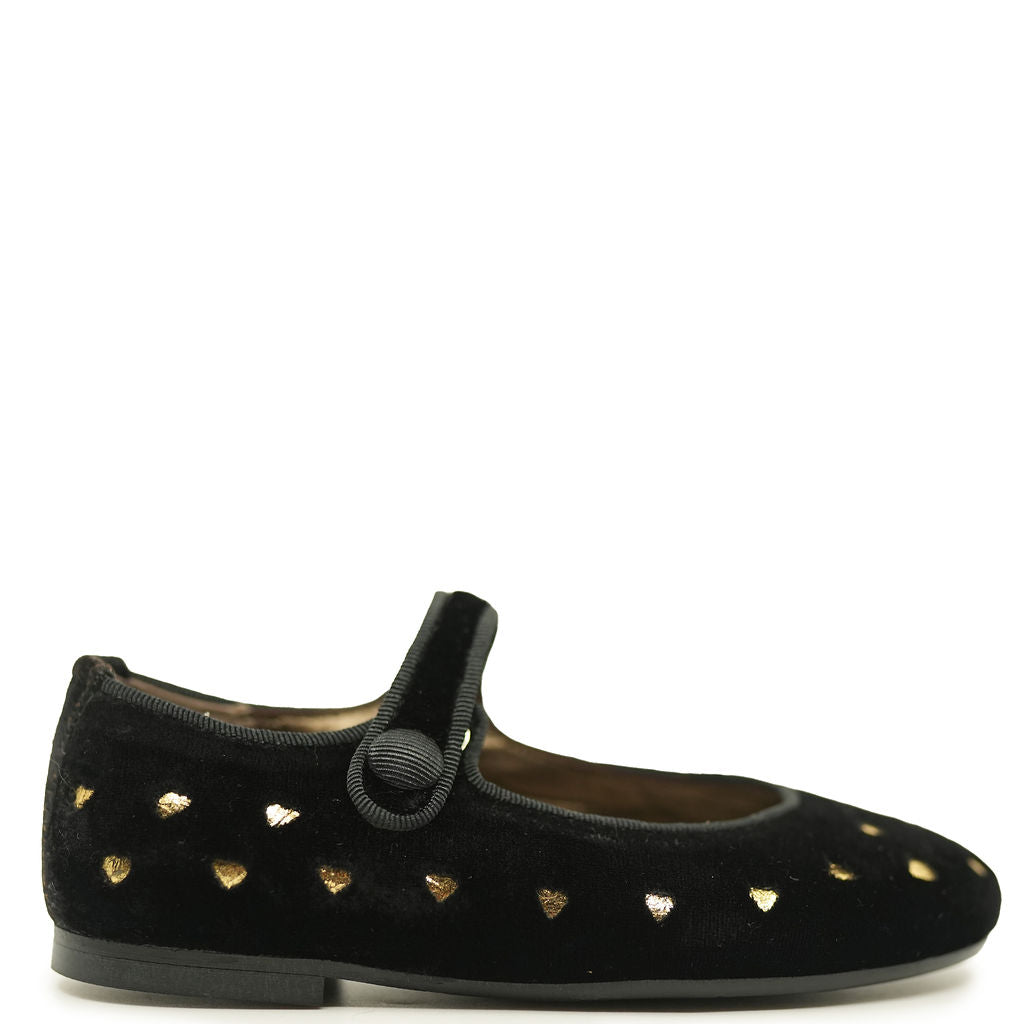 Black Velvet Mary Jane Shoes for Women - Elegant Heart Decor Comfortable Flats - Perfect for Weddings, Parties & Vintage Fashion