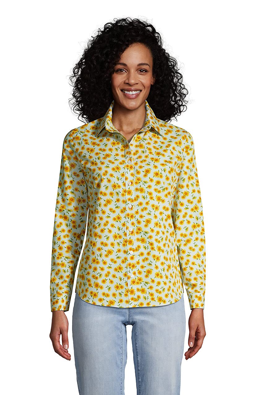 Lands' End Women's No Iron Supima Cotton Long Sleeve Button Down Shirt - Premium Wrinkle-Free Business Casual Top for Office & Travel