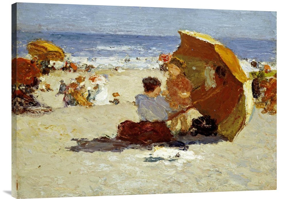 Edward Henry Potthast Late Afternoon Coney Island Canvas Wall Art Print - Gallery Wrapped Giclee Reproduction - Beach Scene Painting for Living Room, Bedroom & Office Decor