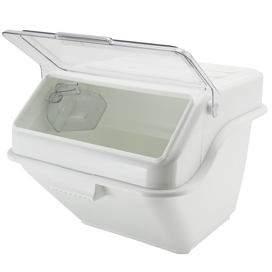 Restaurantware Met Lux 13 Gallon Food Storage Bin with Lid & Measuring Scoop - Stackable White Plastic Ingredient Container for Flour, Sugar & Bulk Foods | Commercial Kitchen & Pantry Organization Solution