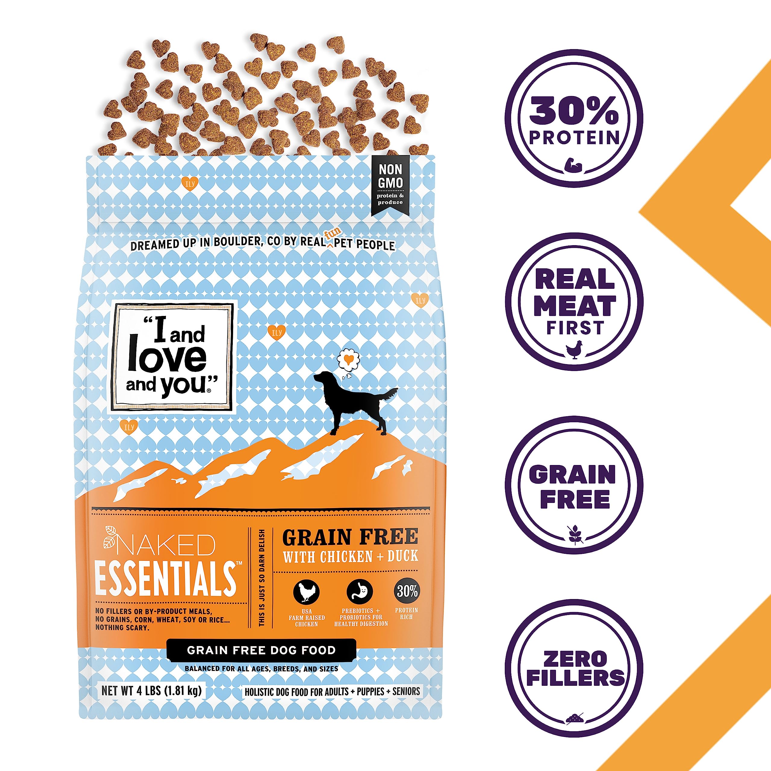 Grain-Free Chicken & Duck Dry Dog Food by I and Love and You - Naked Essentials, 40 lb Bag for Large Breeds - Perfect for Sensitive Stomachs & Allergies