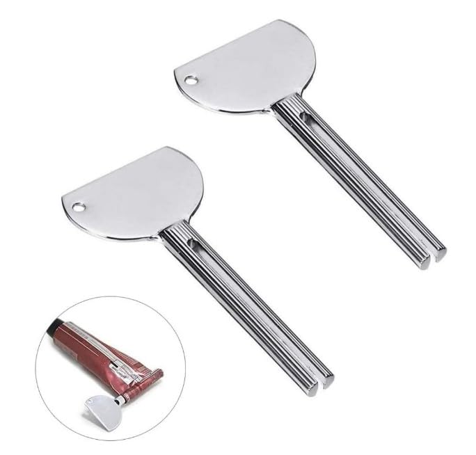 2Pcs Silver Stainless Steel Metal Tube Squeezer Keys - Salon & Bathroom Toothpaste Tube Roller for Easy Squeezing - Durable Bathroom Safety Accessories for Elderly & Handicap (Great for Travel & Home Use)