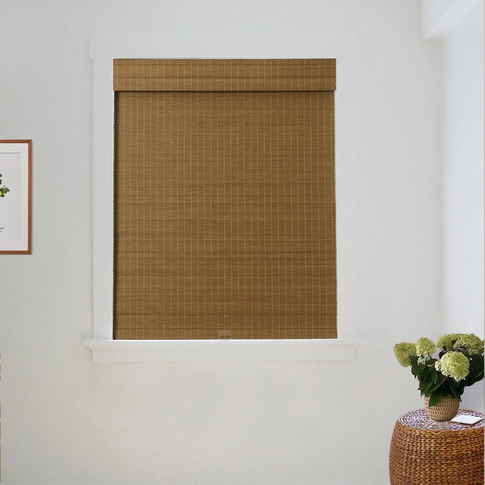 Sybil Bamboo Roman Shade in Cinnamon - Natural Wood Window Treatment for Living Room & Bedroom - Light Filtering & Privacy