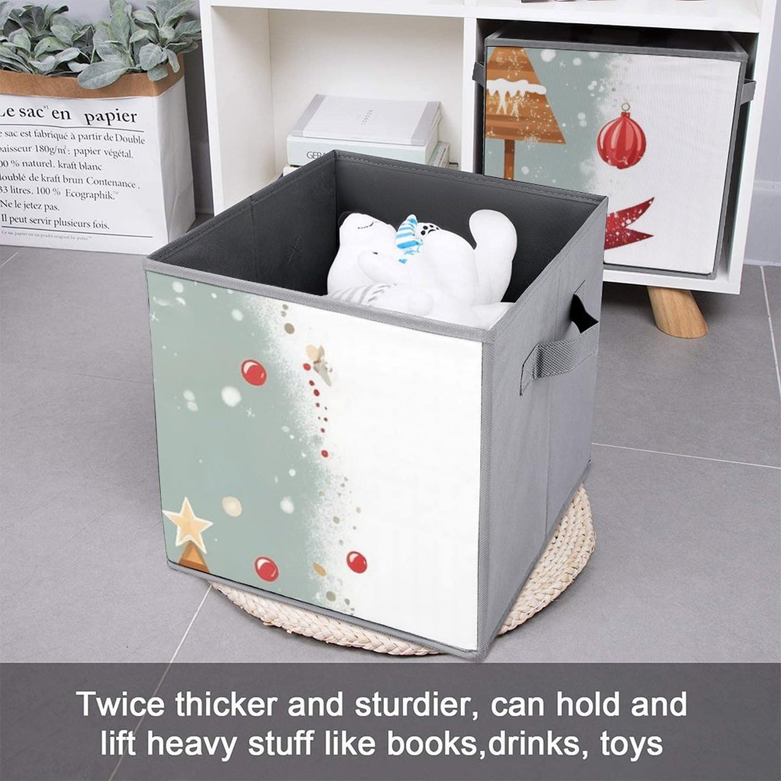 6-Pack Merry Christmas Bird Collapsible Storage Bins with Handles - Large Closet Organizer, Clothing Storage Boxes for Home, Office & Holiday Decor