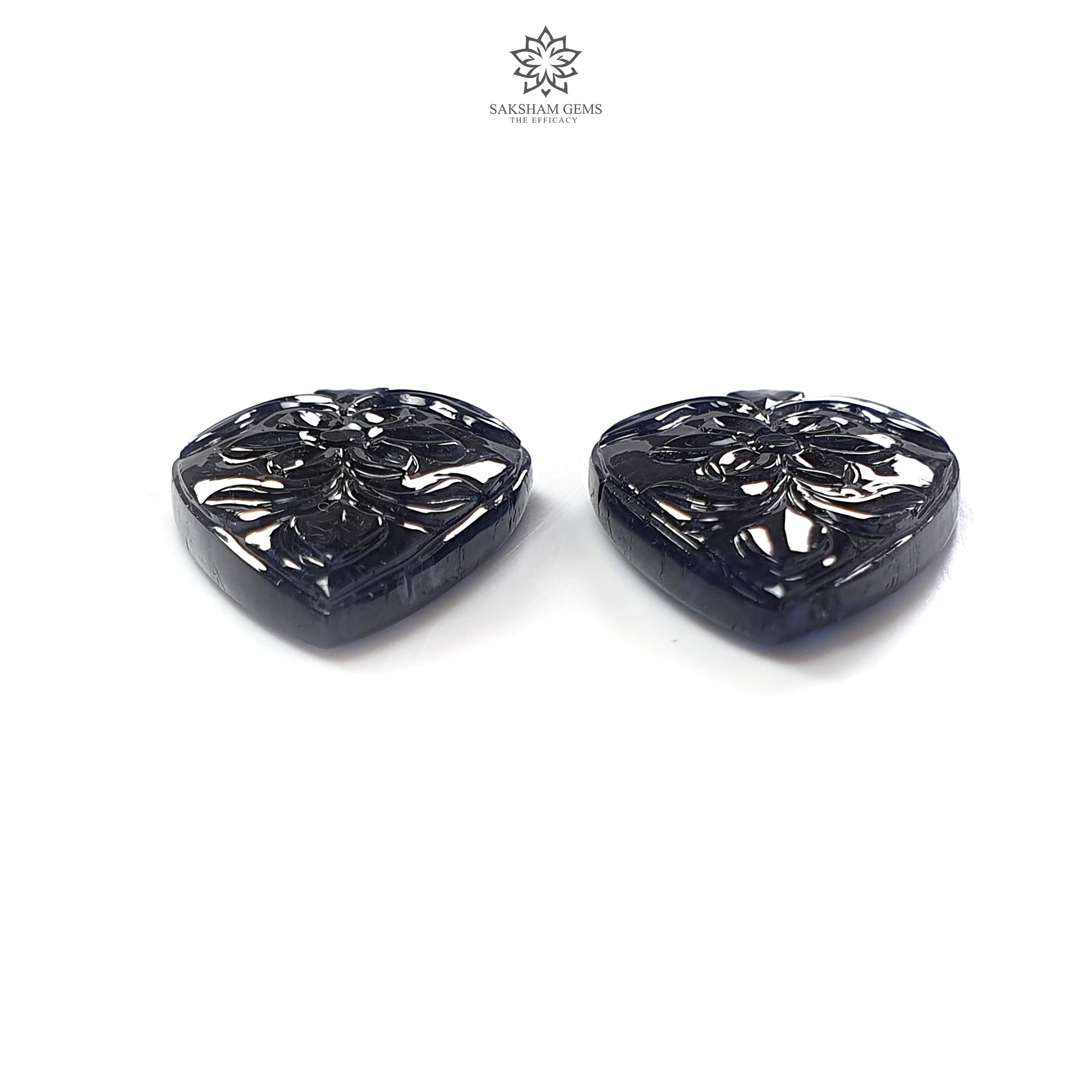 Natural Untreated Dark Blue Sapphire Gemstone Carving - 61.60cts Unheated Hand-Carved Fancy Shape (31x19mm) Pair | Perfect for Jewelry Making, Luxury Gifts & Gemstone Collections