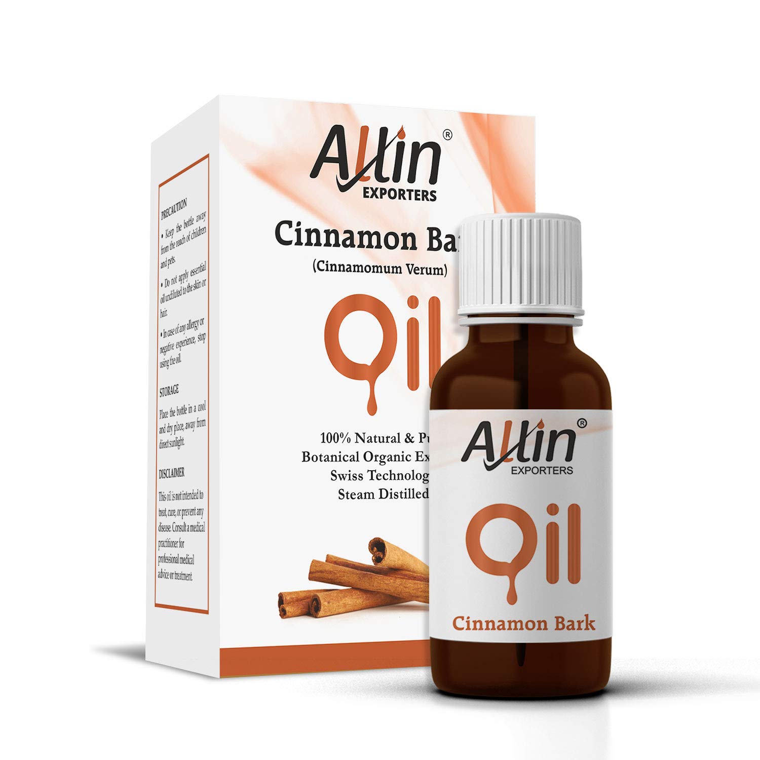 100% Pure Natural Cinnamon Bark Oil - Therapeutic Grade for Skin Care, Acne Treatment, Hair Growth & Aromatherapy | Use for Face Massage, Diffuser Blends & Relaxation (30ml) - Allin Exporters
