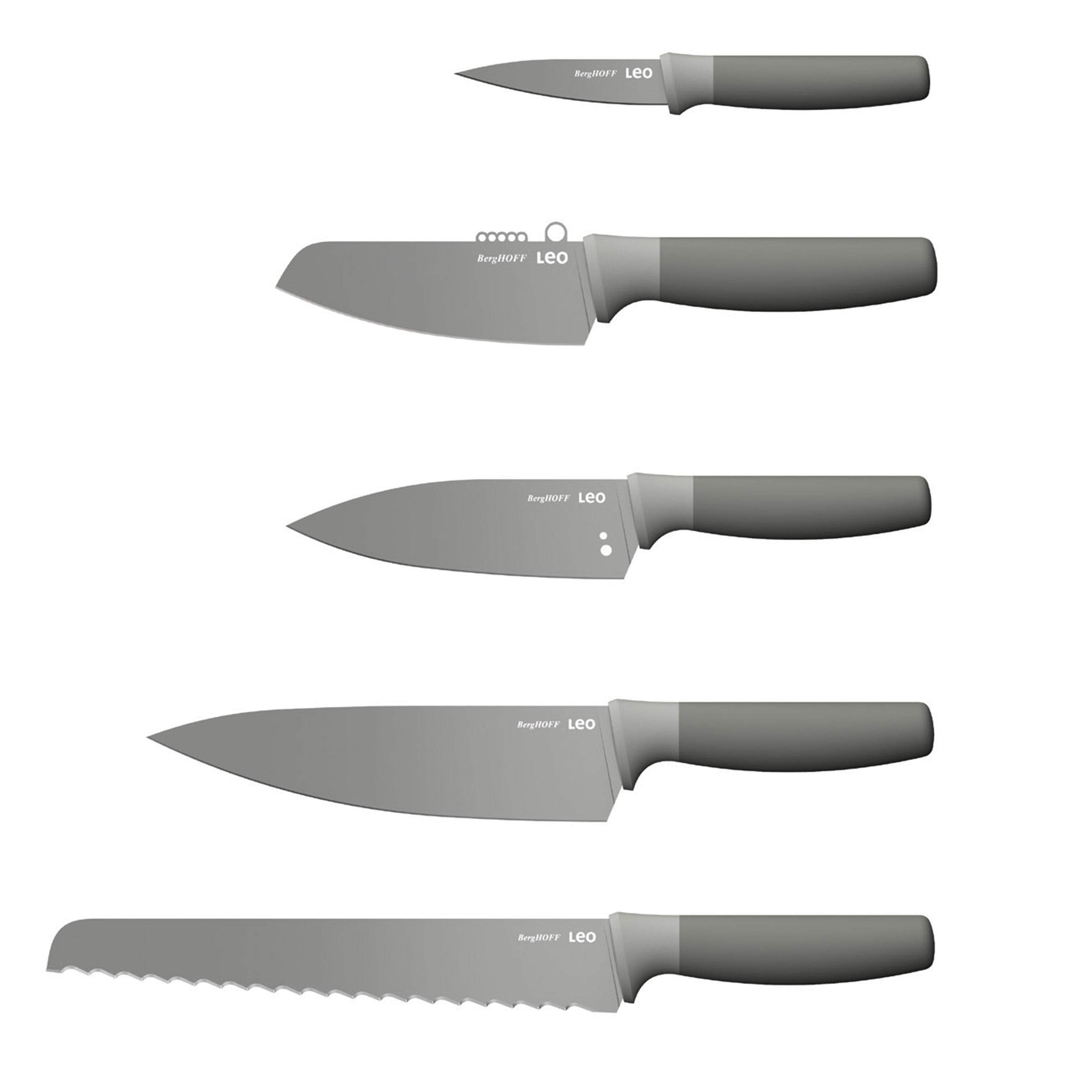 BergHOFF Balance 6-Piece Nonstick Stainless Steel Knife Block Set with Recycled Material | Eco-Friendly Kitchen Knives for Chopping, Slicing & Food Prep | Perfect for Home Chefs & Cooking Enthusiasts