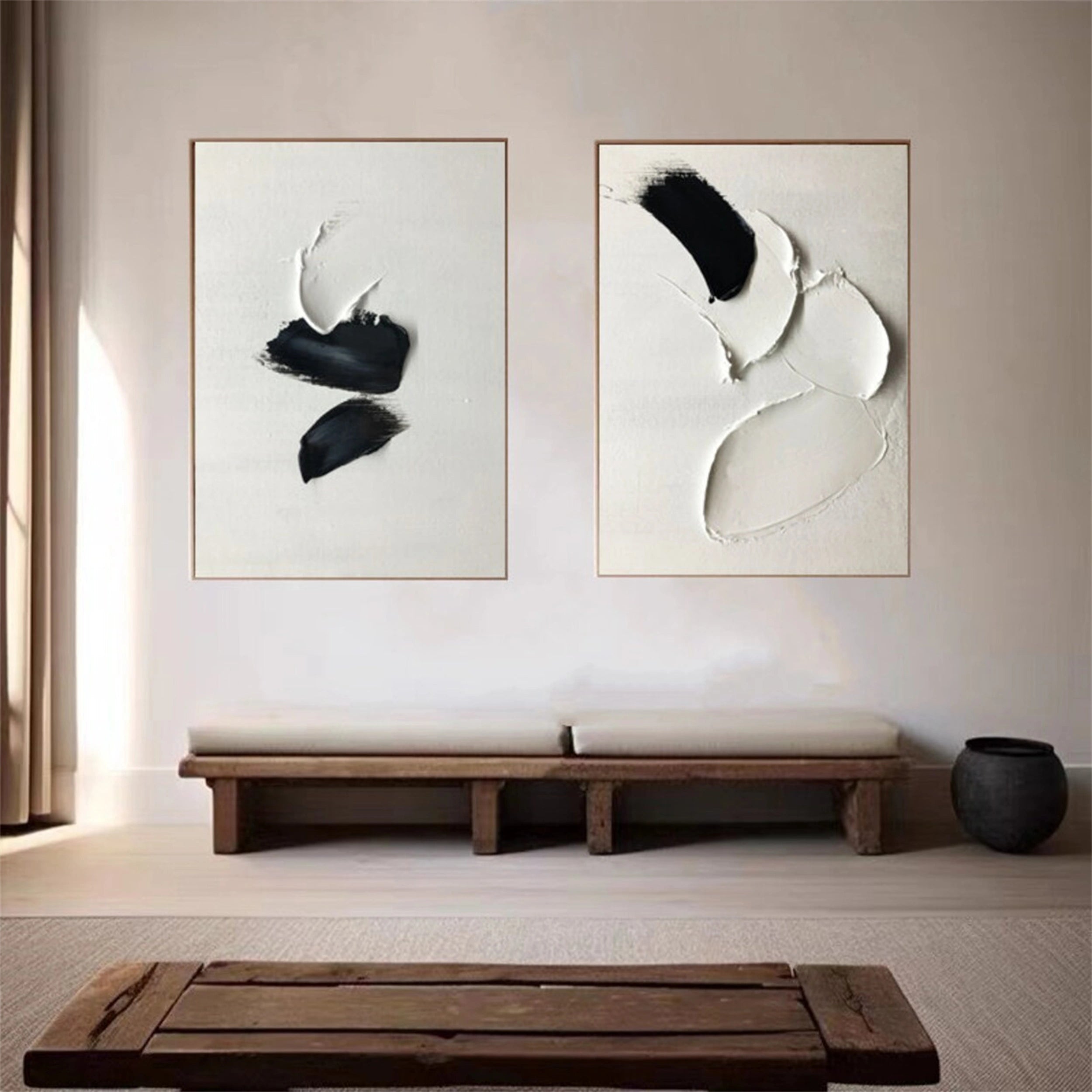 Minimalist Textured Painting Canvas Set of 2 - Modern Abstract Wall Art for Living Room & Bedroom Decor #MM143 | Perfect for Home, Office & Gift Giving