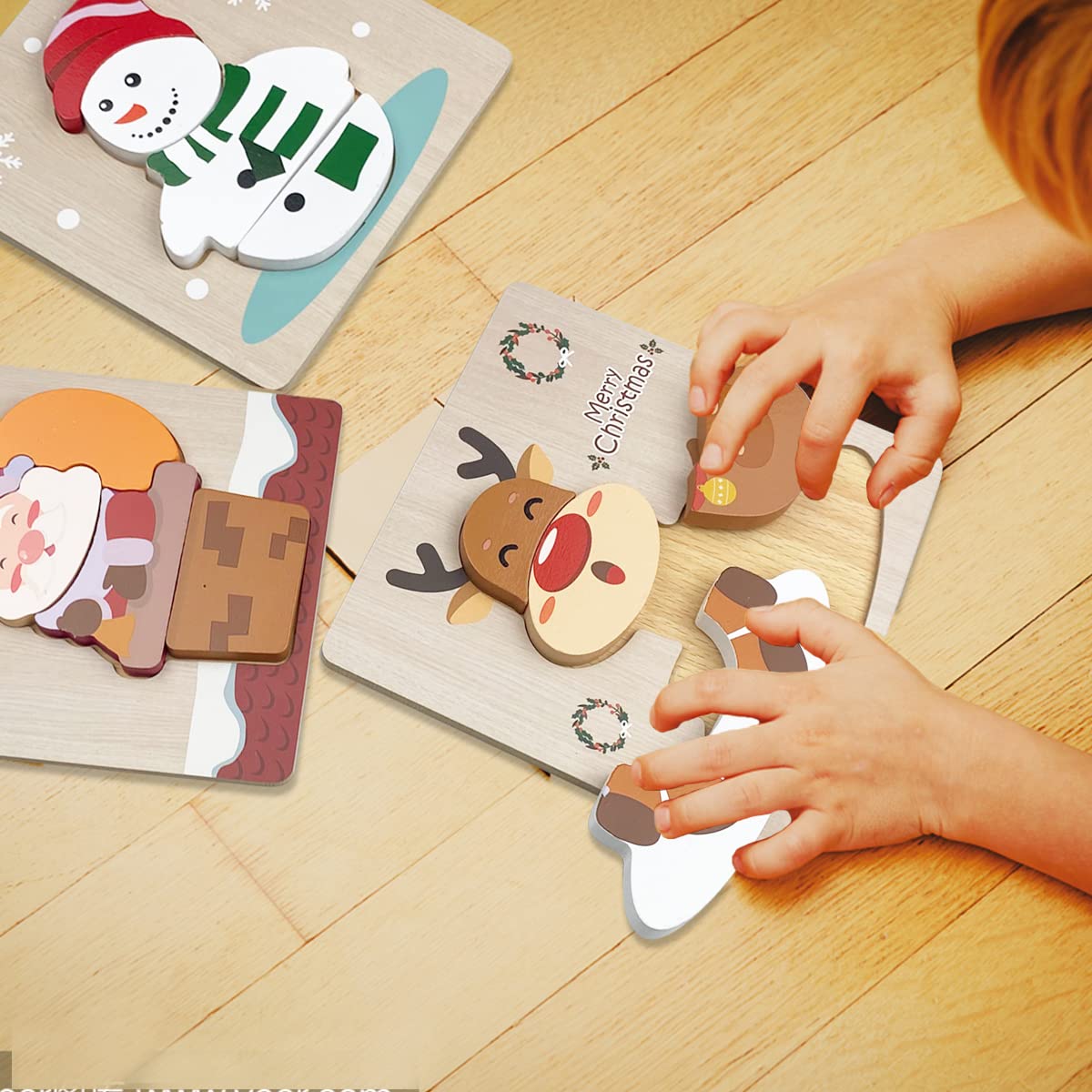 Anditoy 4 Pack Christmas Wooden Puzzles for Kids - Holiday Learning Toys for Toddlers, Stocking Stuffers, Party Favors & Christmas Gifts (Perfect for Classroom Activities, Family Game Night & Holiday Celebrations)