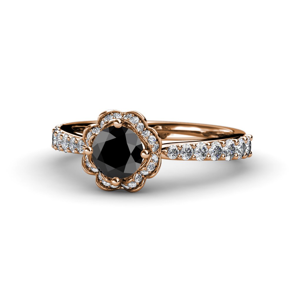 1.38 Carat Black & Natural Diamond Floral Halo Engagement Ring in 14K Gold - Perfect for Proposals, Weddings & Anniversary Gifts
