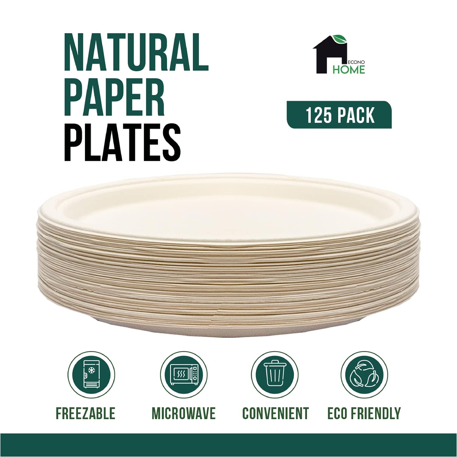 Eco-Friendly 9 Inch Compostable Paper Plates - 100% Sugarcane Fiber Disposable Dinner Plates - Microwave & Freezer Safe - Heavy Duty Biodegradable Plates for Parties, BBQs, Picnics - Pack of 500