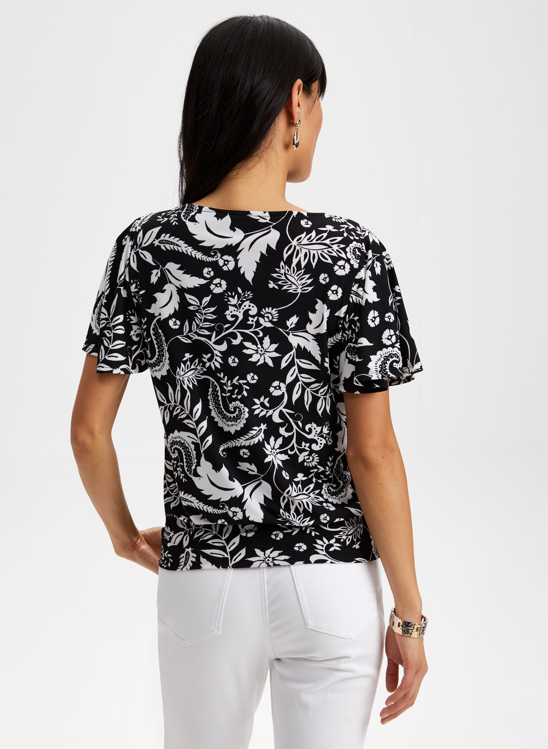 Floral Print Flutter Sleeve Blouse - Women's Boho Chic Tunic Top for Casual Wear & Summer Outfits