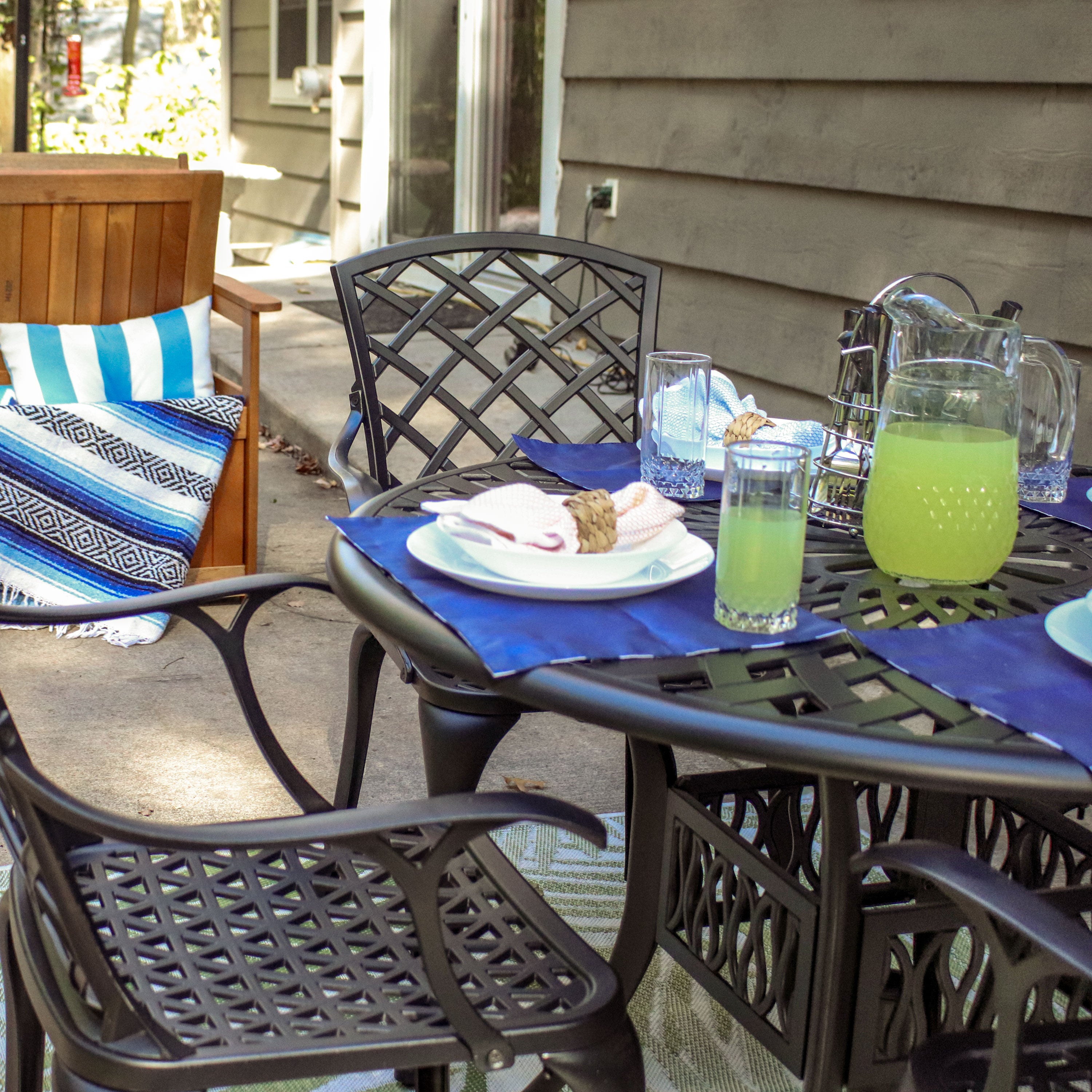 Sunnydaze 5-Piece Cast Aluminum Patio Furniture Set - Outdoor Dining Set for Garden, Poolside & Backyard - Durable Weather-Resistant Patio Chairs & Table