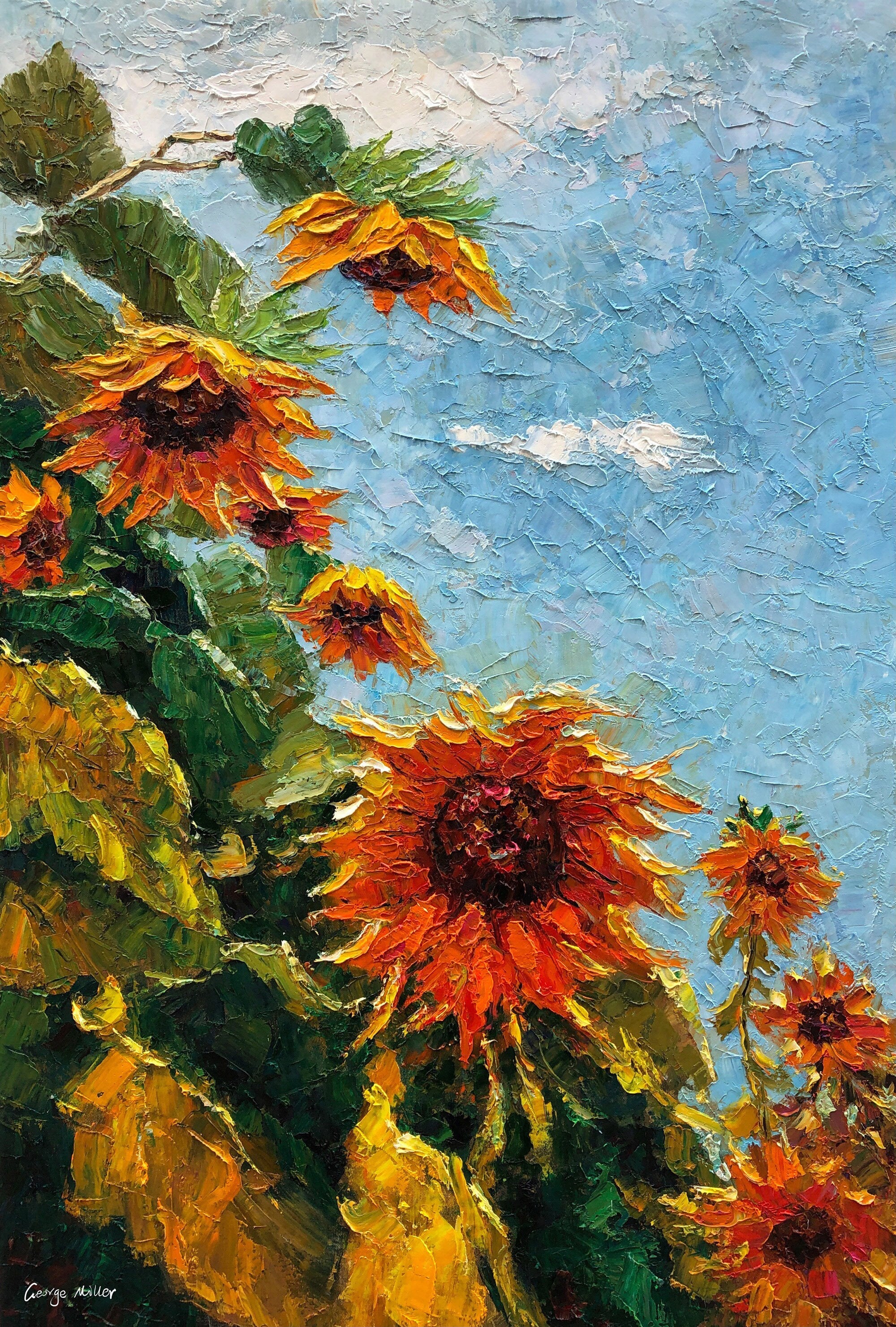 Original Floral Oil Painting - Sunflower Abstract Art on Large Canvas, Handmade Palette Knife Wall Decor for Living Room, Bedroom & Office