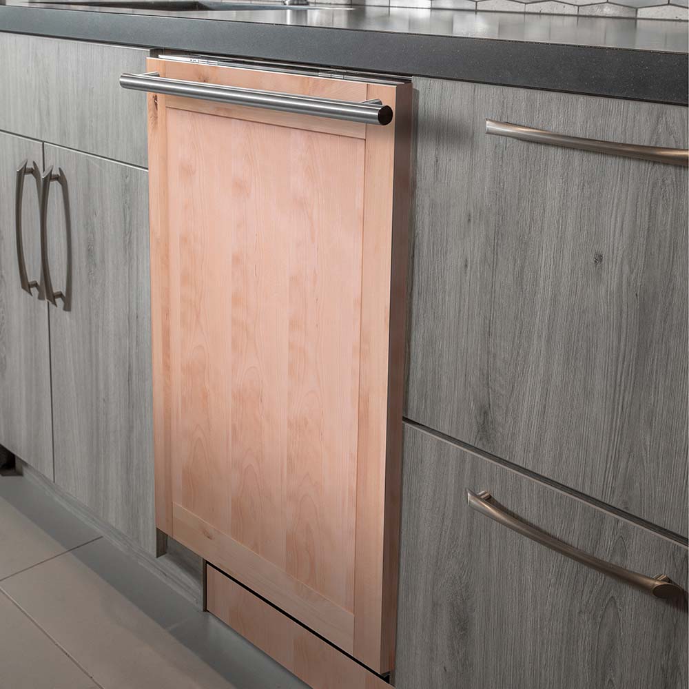 ZLINE 24 Inch Top Control Dishwasher with Unfinished Wooden Panel - Modern Style Handle, 52dBa Ultra Quiet (DW UF 24) - Perfect for Kitchens with Custom Cabinets and Open Concept Homes