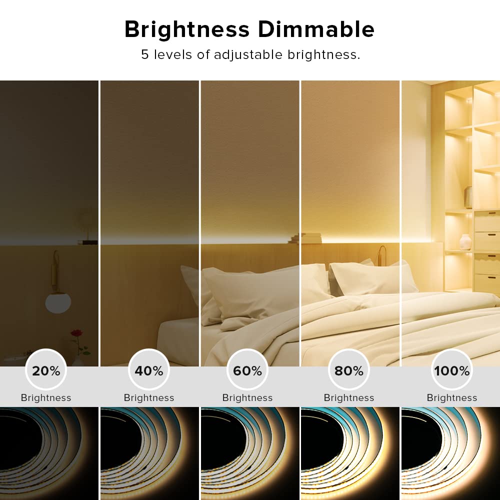 BTF-LIGHTING FCOB COB LED Strip Lights 3.28FT 320LEDs, Warm White 3000K USB Powered 5V 7W, Dimmable High CRI 90+ Flexible 8mm Width for TV Backlight, PC Setup, Bedroom, Kitchen & Home DIY Decor - Perfect for Ambient Lighting and Creative Projects
