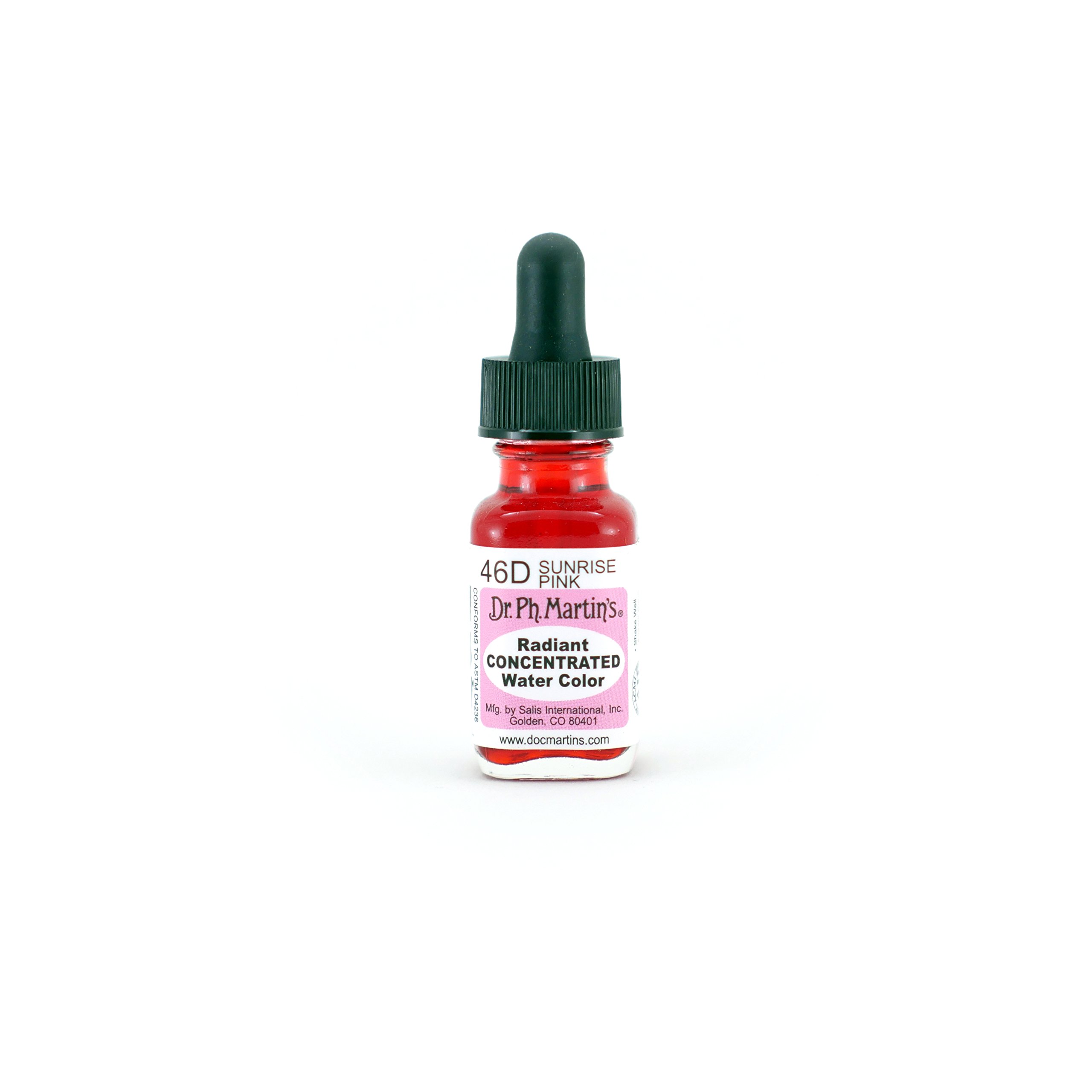 Dr. Ph. Martin's Radiant Concentrated Watercolor Paint - 0.5 oz Sunrise Pink (46D) - Professional Artist Grade Watercolor for Painting, Calligraphy & Mixed Media Art Projects