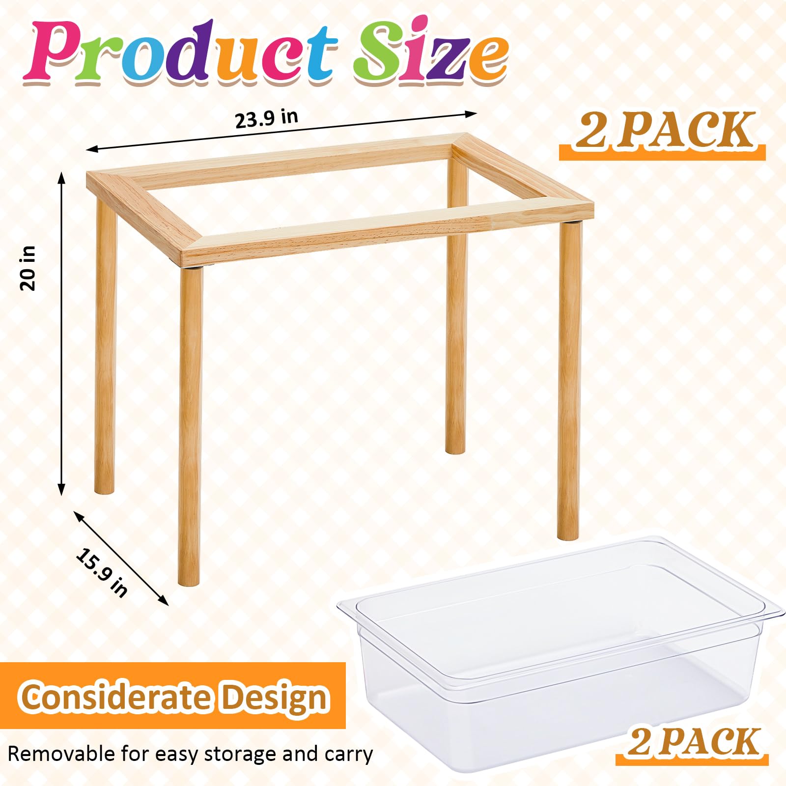 Uiifan 2 Sets Wooden Sensory Sand and Water Play Table - 20 Inch Height Kids Activity Table for Toddlers & Preschool Classroom | Outdoor Backyard, Beach, Daycare Learning Toy (Natural Wood Color)