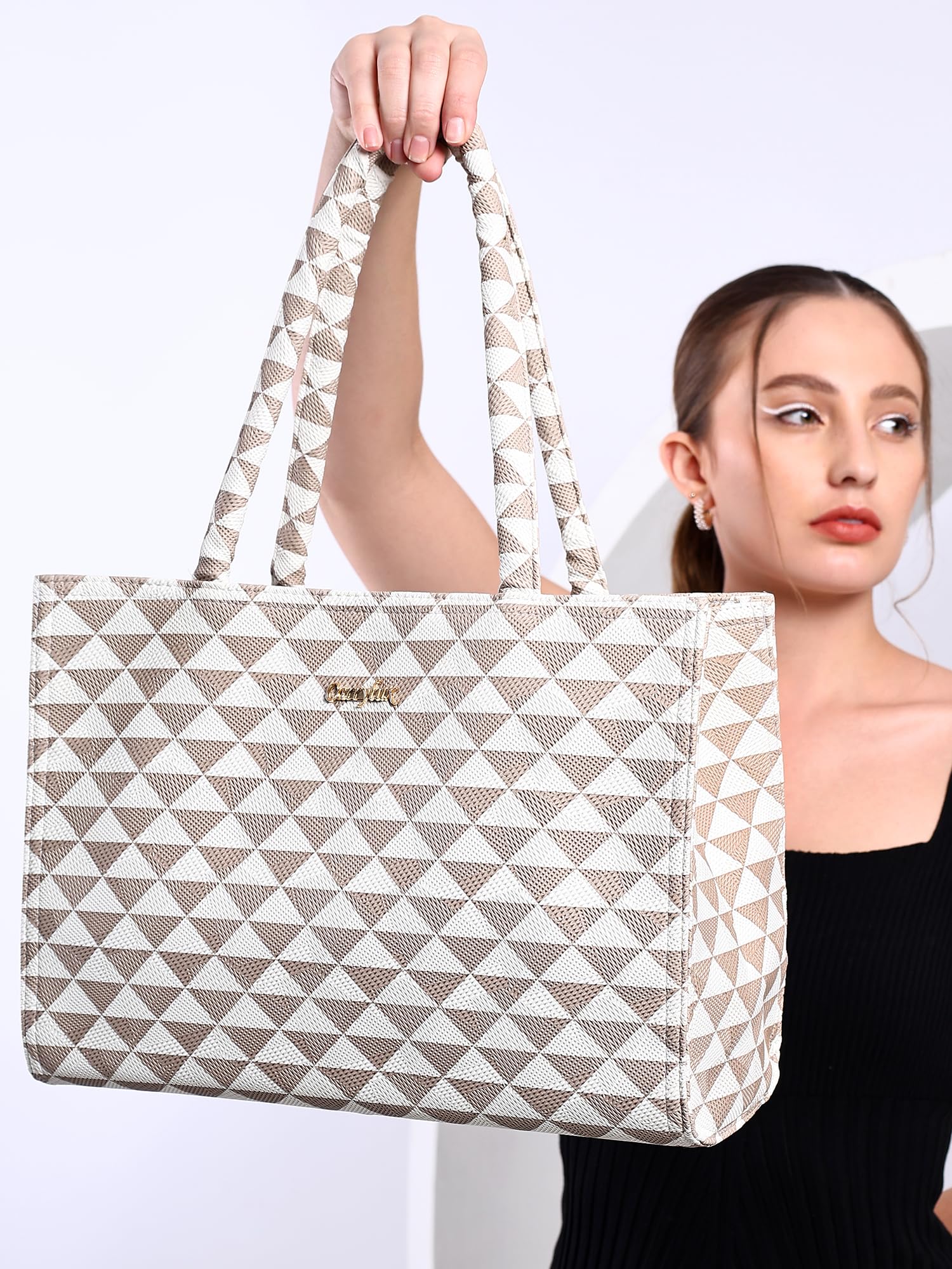 Stylish Spacious Tote Handbag for Women - Geometric Embossed Shoulder Bag - Perfect for Work, Travel & Shopping