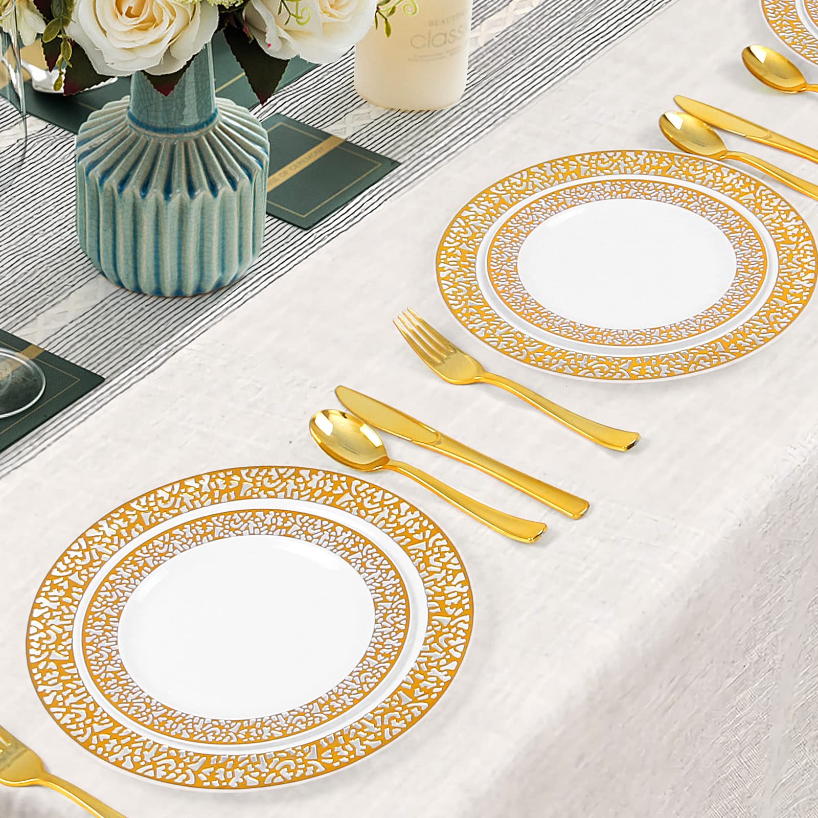 BAYZZ 100-Piece Gold Plastic Plates Set - 50 Count 10.25