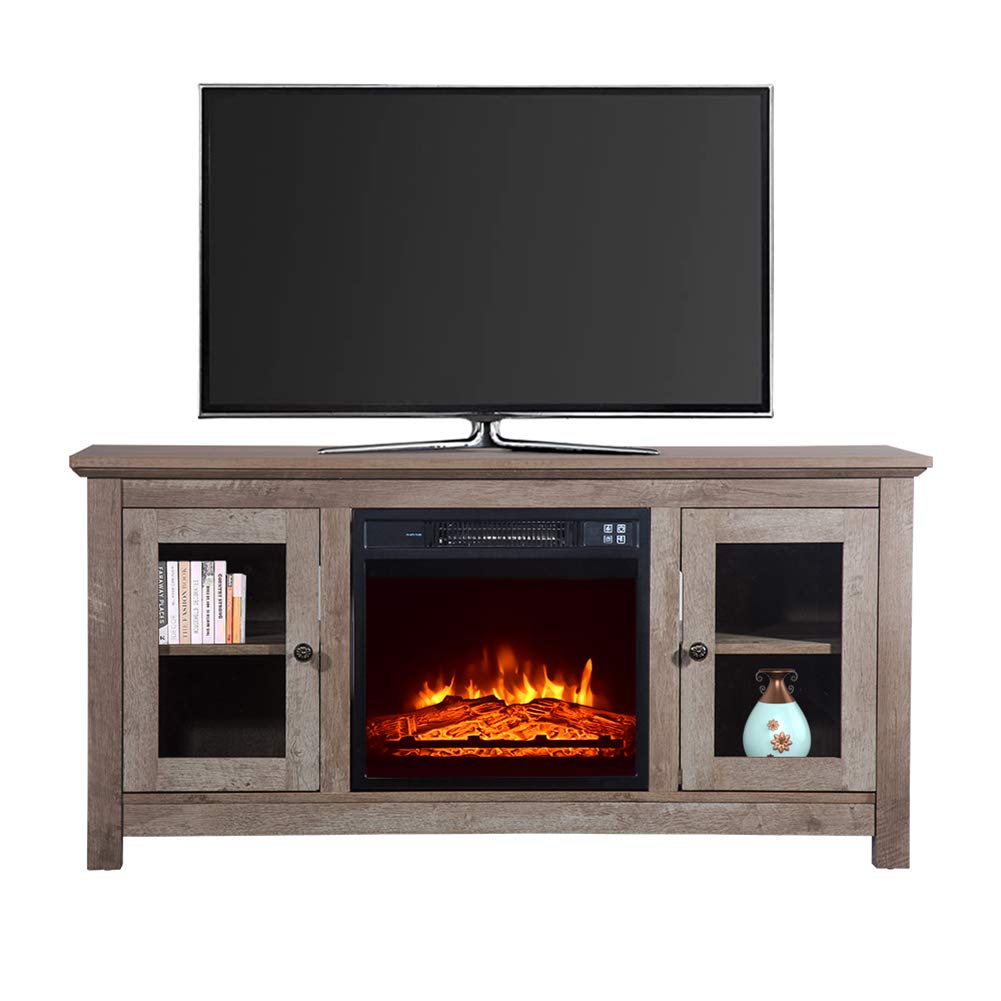 Electric Fireplace TV Stand with Remote Control - 47 Inch Entertainment Center with Overheat Protection & Storage, Log Cyan - Perfect for Living Room, Bedroom & Home Theater Setup