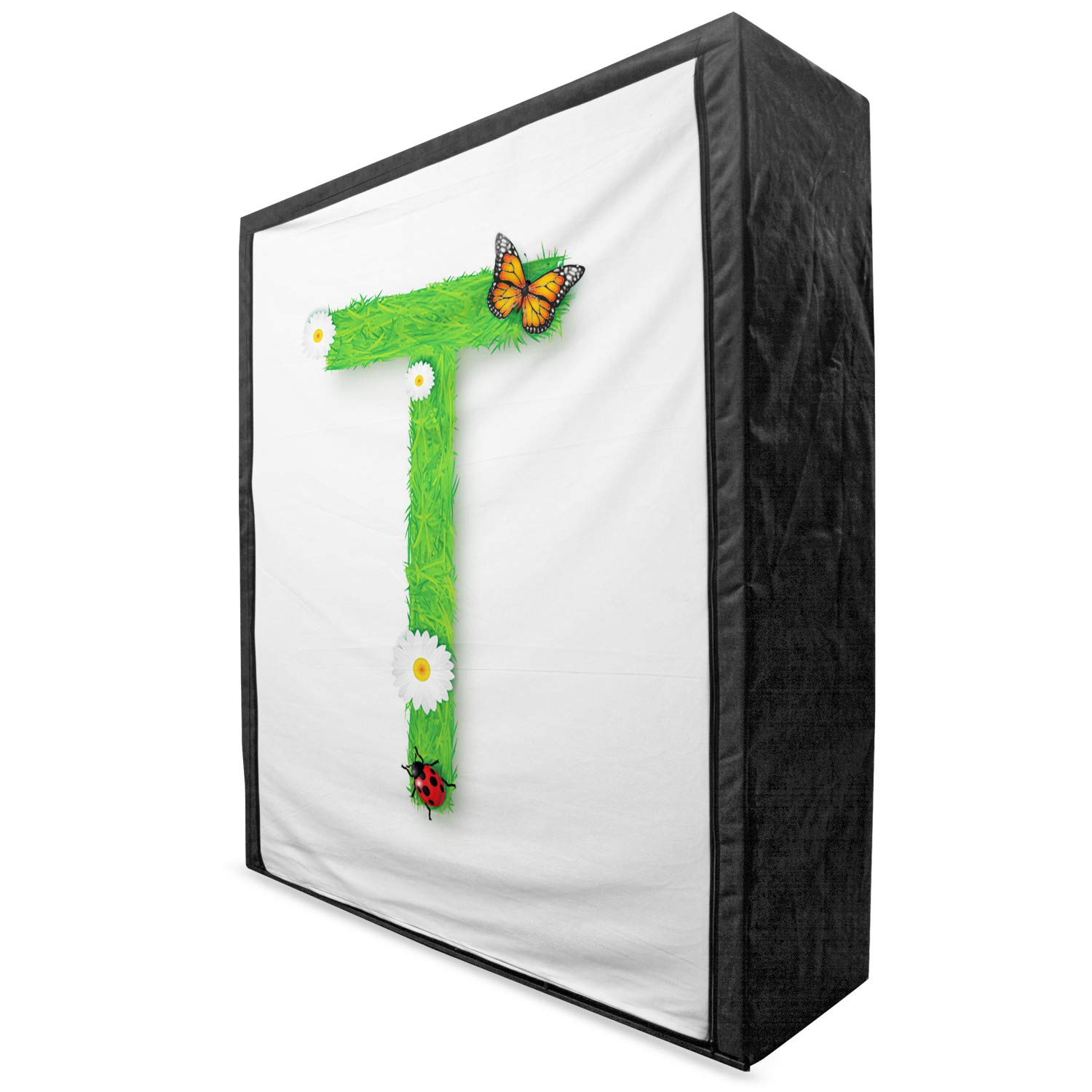 Ambesonne Letter T Portable Fabric Wardrobe with Botanical & Ladybug Design - 59