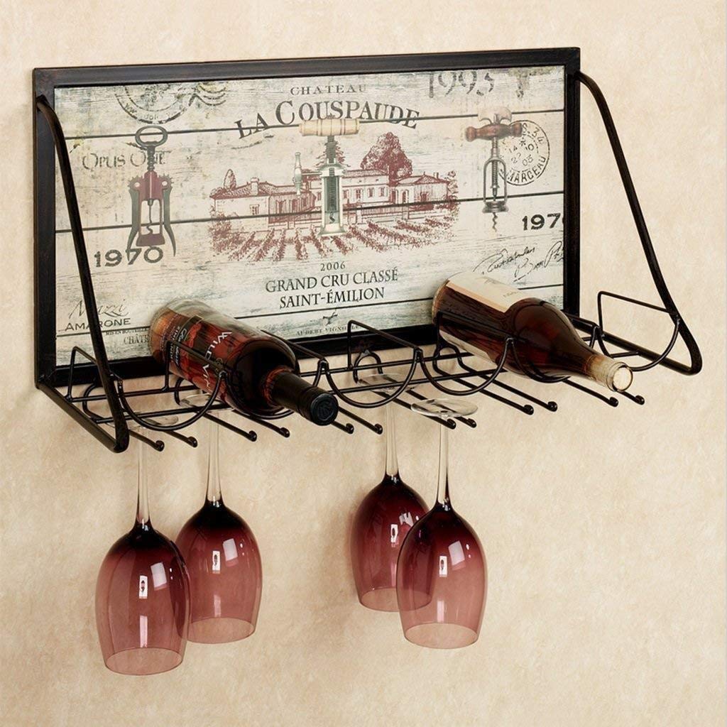 European Style Wall Mount Metal Stemware Rack - Hanging Wine Bottle Holder & Iron Wine Glass Storage Unit with Floating Shelves | Goblet Organizer (65x26x40cm) - Perfect for Kitchen, Bar, Dining Room & Wine Cellar Organization
