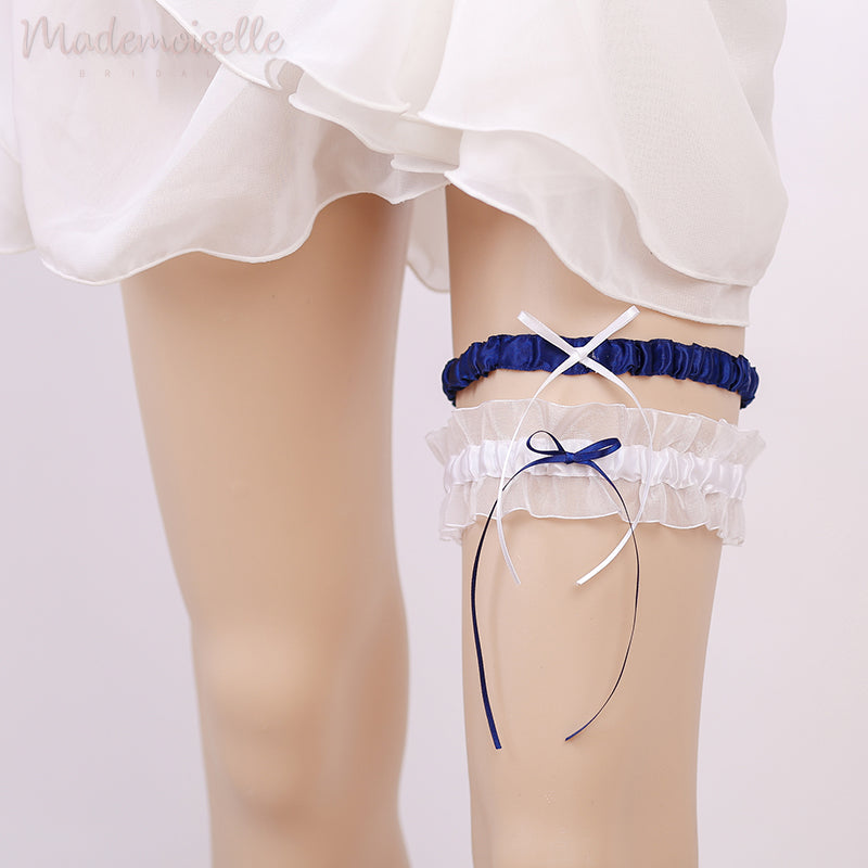 Elegant Satin & Lace Wedding Garter Set for Bride - Perfect for Bridal Shower, Boudoir Photo Shoot and Something Blue Tradition