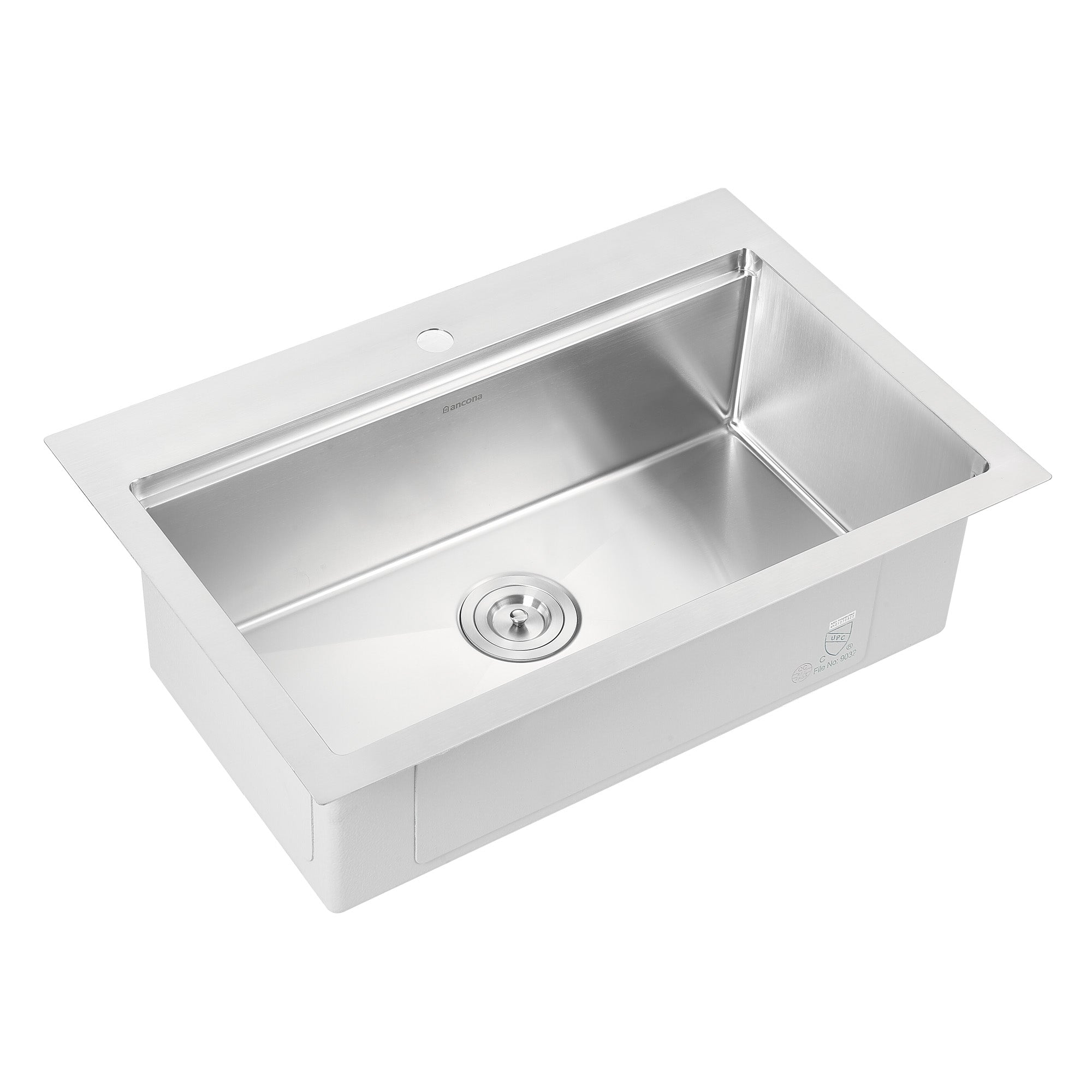Ancona 30-Inch Handmade Drop-In Single Bowl Workstation Kitchen Sink with Accessories - Satin Stainless Steel - Perfect for Modern Kitchens & Food Prep Stations