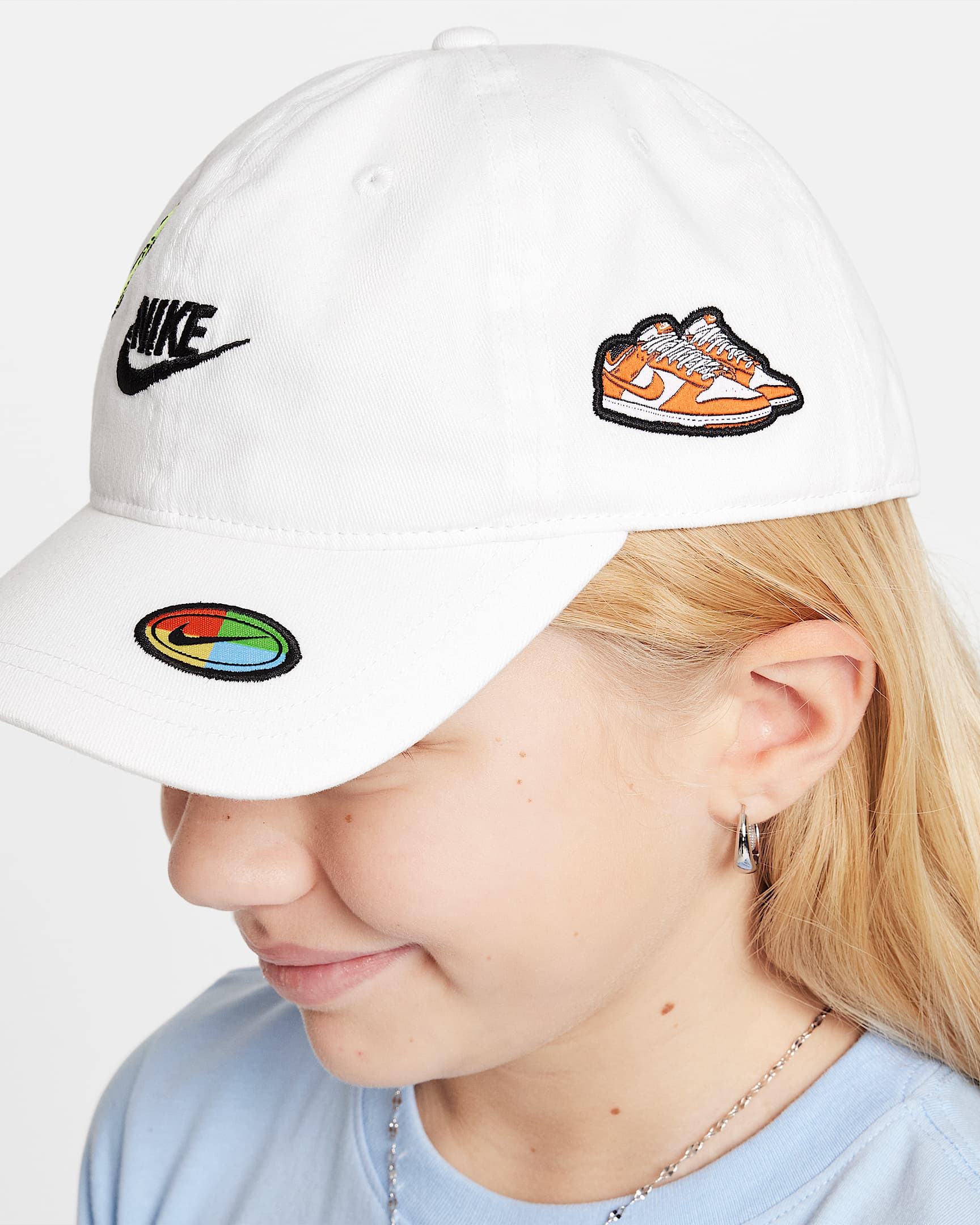 Nike Kids Futura Curve White Baseball Cap - Adjustable Snapback Hat for Boys & Girls - Perfect for Sports, Outdoor Activities & Everyday Wear