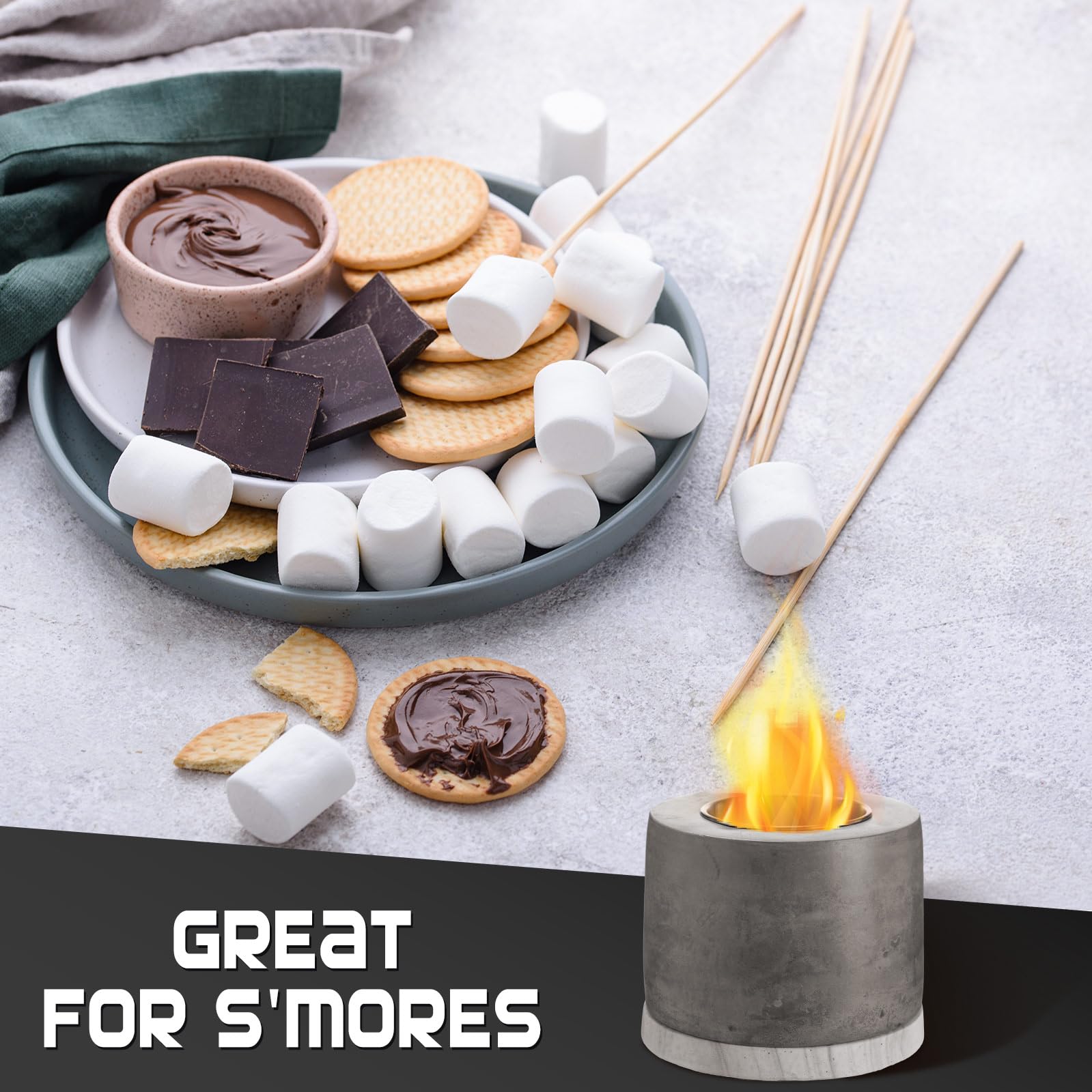 3 Pack Concrete Tabletop Fire Pit Bowl - Indoor/Outdoor Ethanol Fireplace for Patio, Balcony, Deck with Extinguisher Cover & Felt Cushion - Perfect for Smores Making, Ambiance, and Outdoor Gatherings