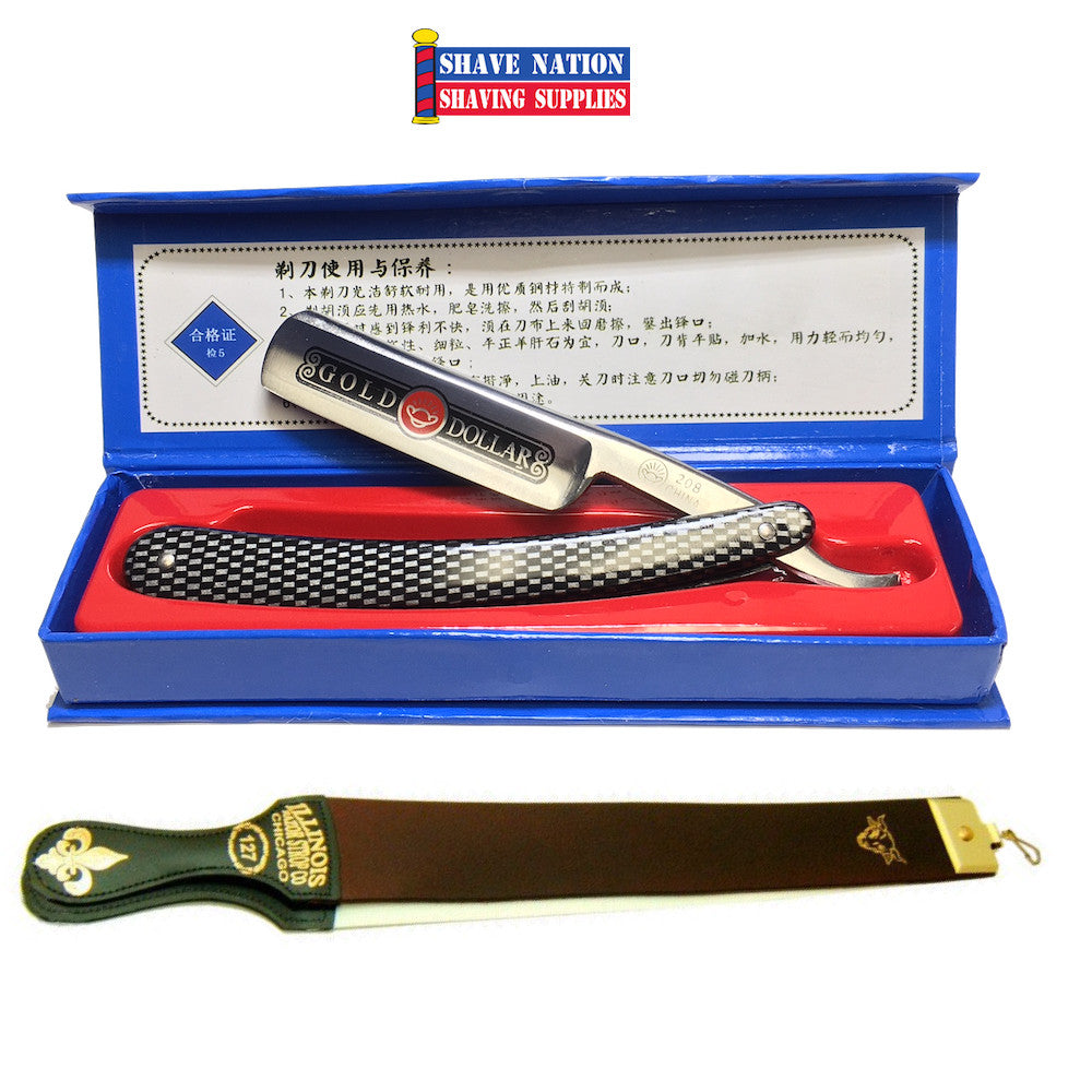 Affordable Straight Razor Shaving Kit for Men - Premium Stainless Steel Blades with Leather Strop & Shaving Brush - Perfect for Barber Shops, Home Grooming & Gift Sets