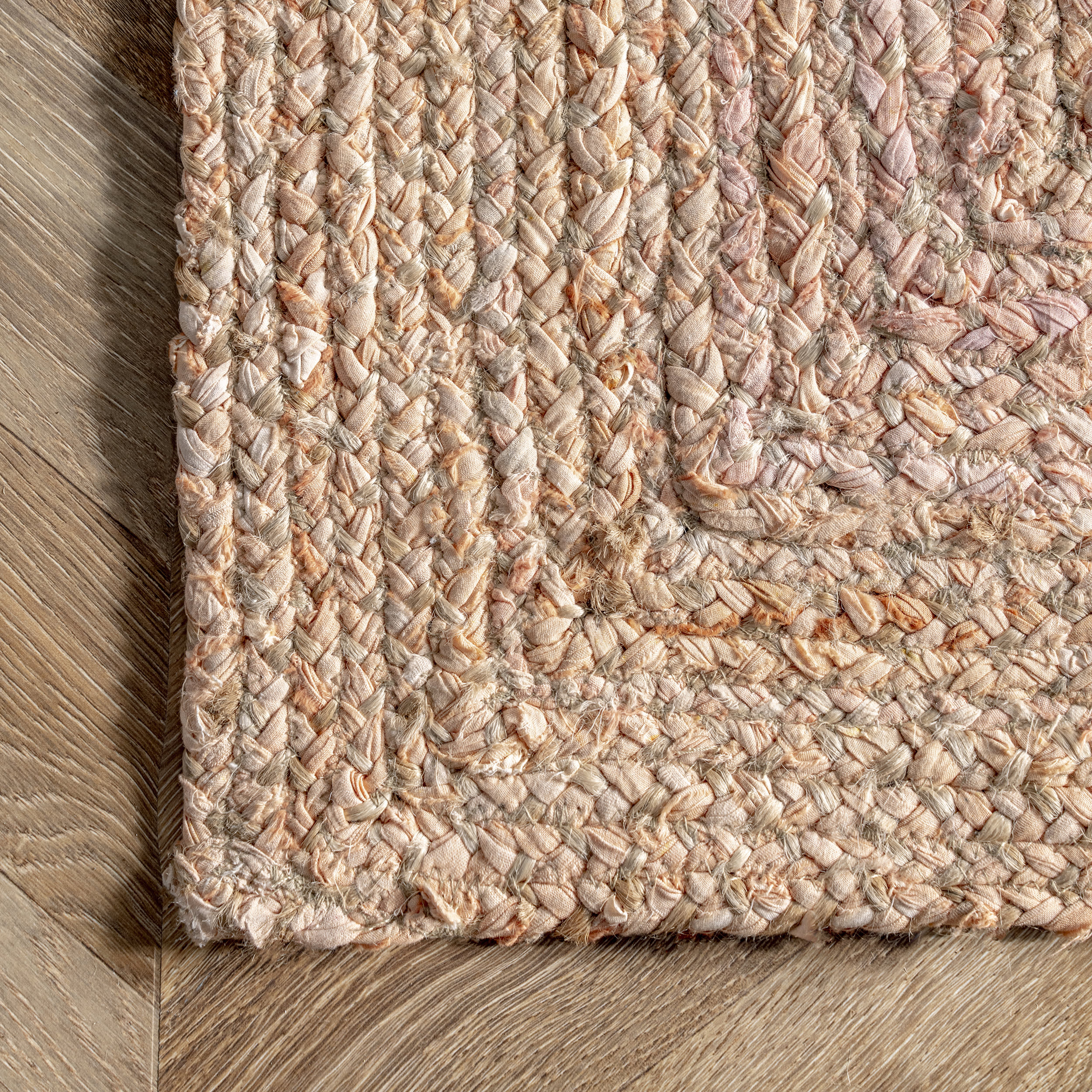 Hand Braided Denim and Jute Interwoven Solid Area Rug - Beige | Eco-Friendly Floor Mat for Living Room, Bedroom, or Nursery Decor