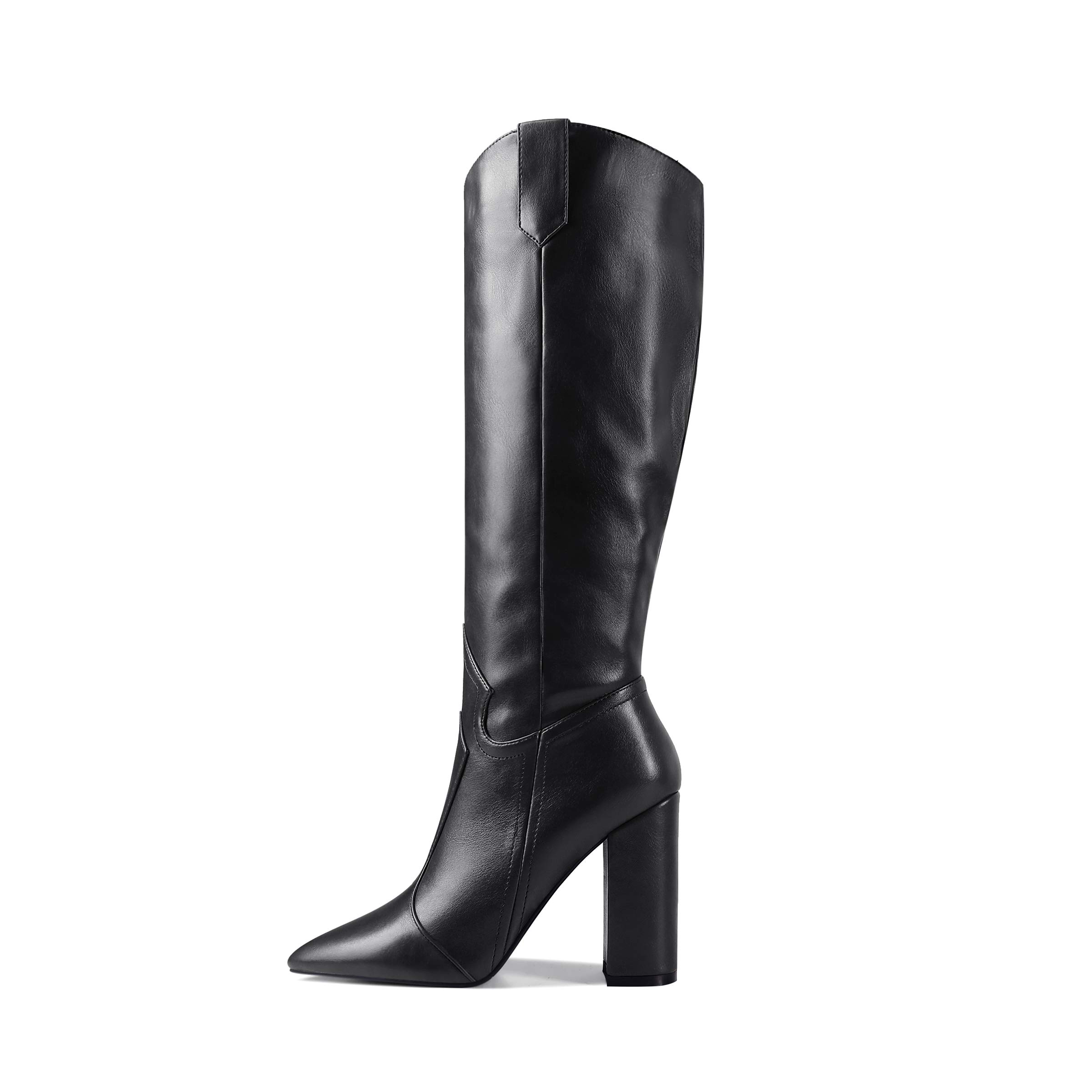 Women's Pointed Toe Cowboy Knee High Boots with Block Heel - Oil Leather Embossed Dress Boots for Western Style, Country Fashion & Night Out | Perfect for Rodeo, Concerts & Date Nights